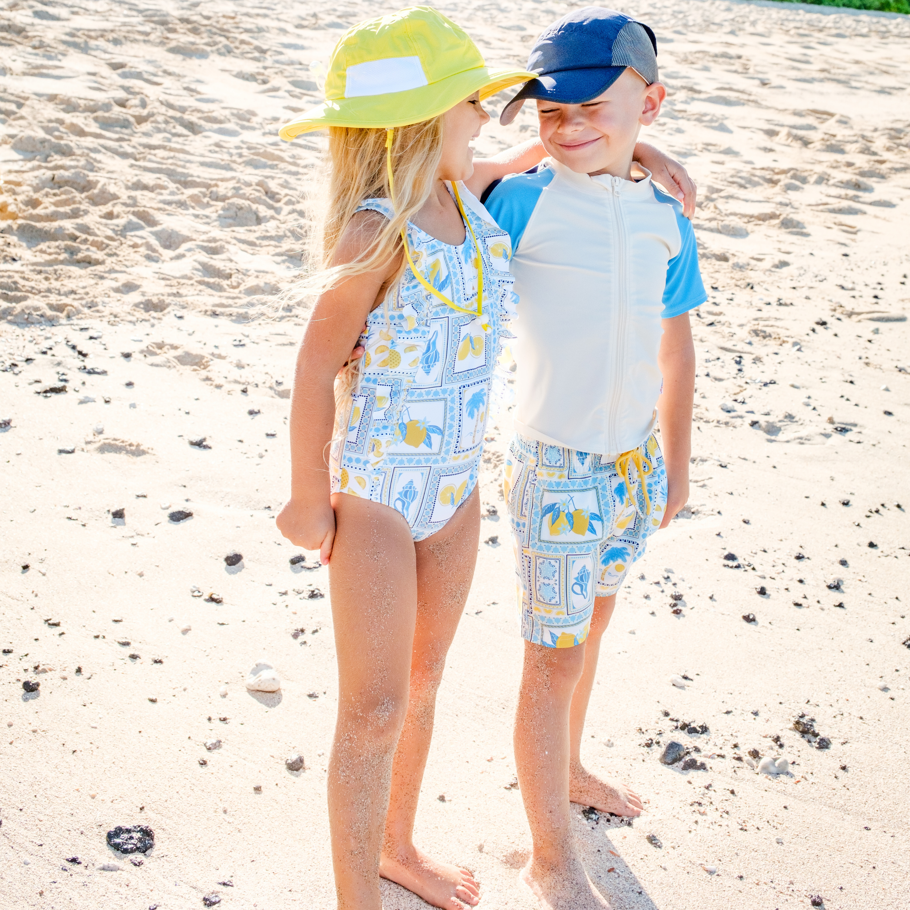 Boys Short Sleeve Zipper Rash Guard and Swim Trunk Set | "Mediterranean Lemons"-SwimZip UPF 50+ Sun Protective Swimwear & UV Zipper Rash Guards-pos2