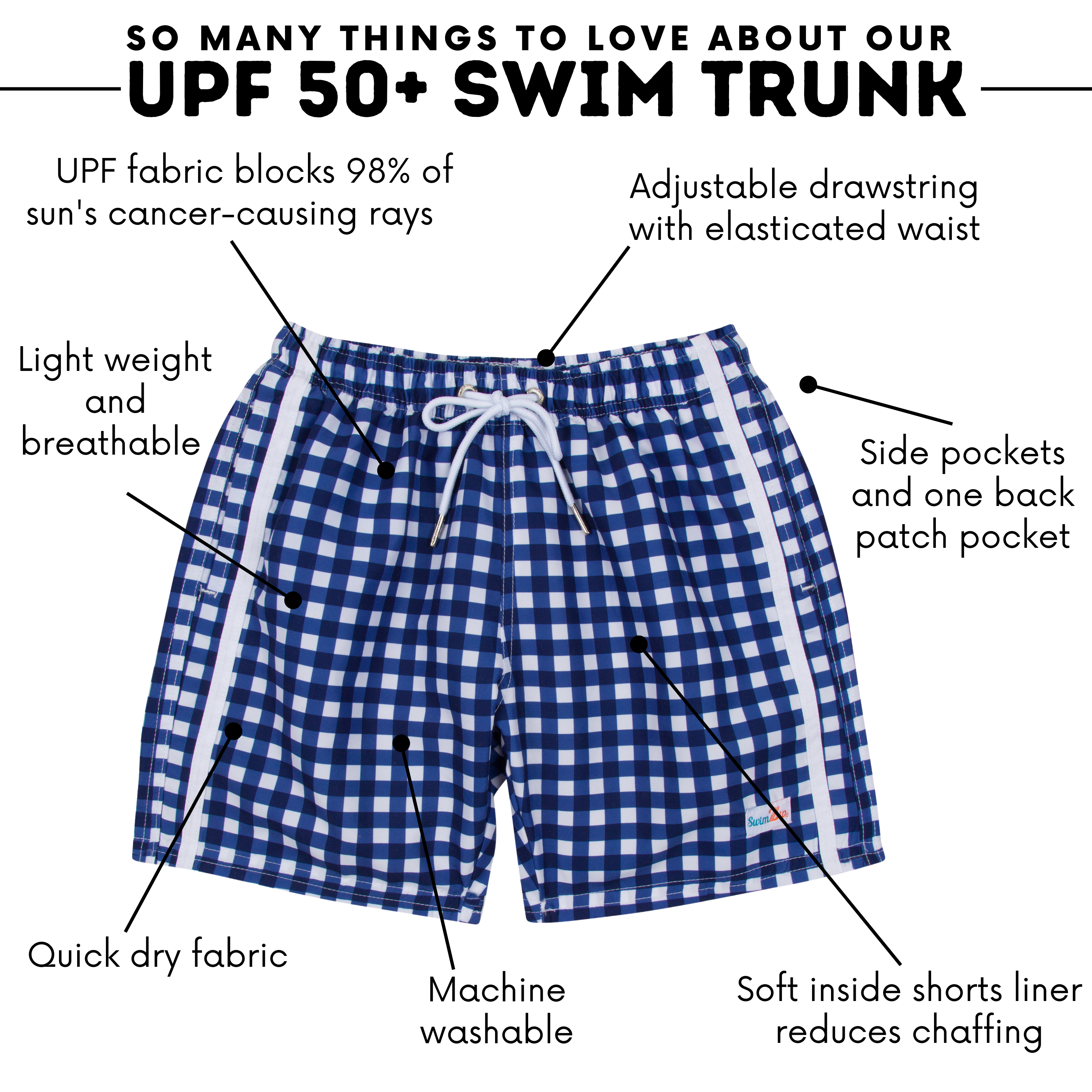 Boys Swim Trunks Boxer Brief Liner (Sizes 6-14) | "Navy Gingham"-SwimZip UPF 50+ Sun Protective Swimwear & UV Zipper Rash Guards-pos7
