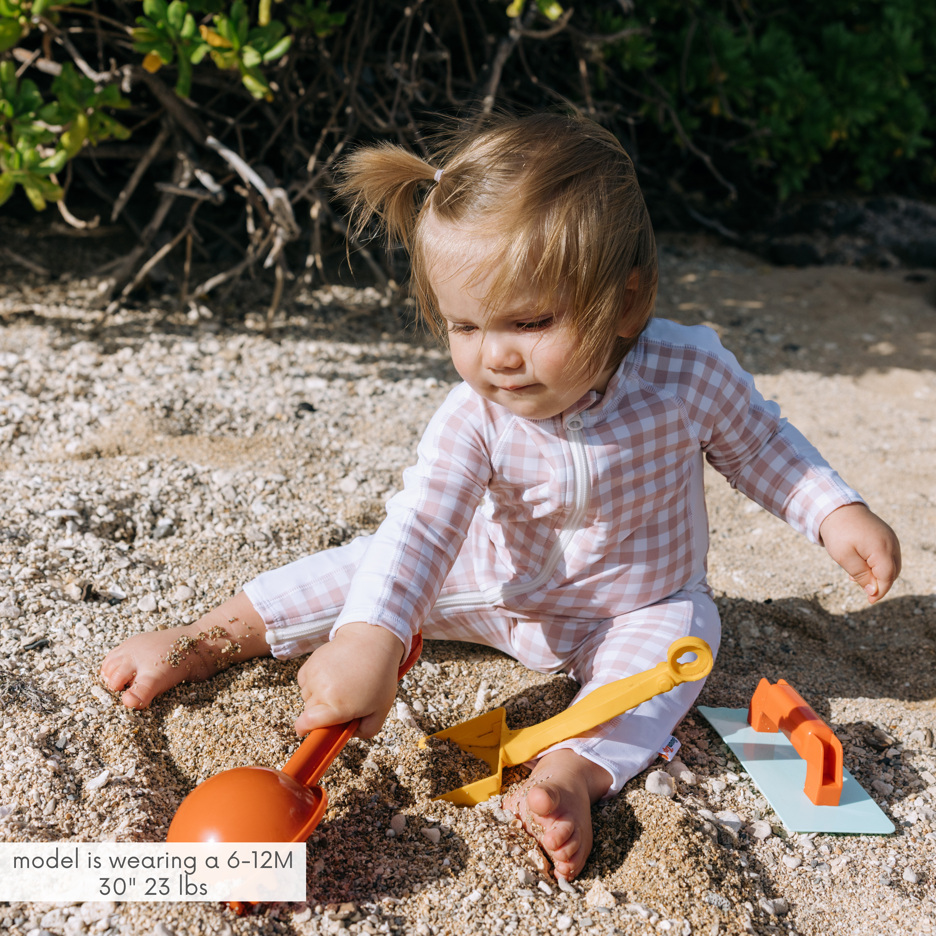 Sunsuit - Long Sleeve Romper Swimsuit | "Pink Gingham"-SwimZip UPF 50+ Sun Protective Swimwear & UV Zipper Rash Guards-pos2