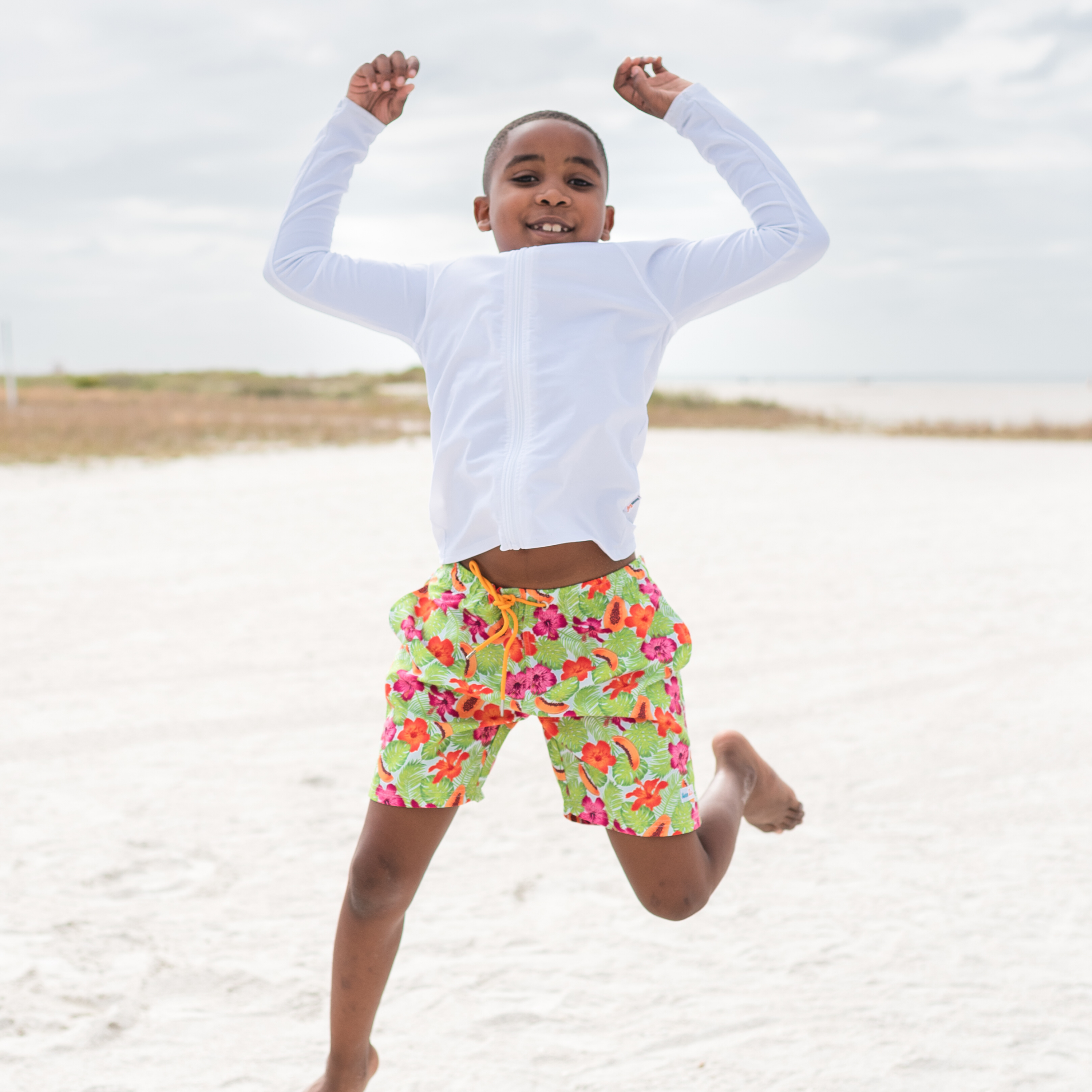 Boys Swim Trunks Boxer Brief Liner (sizes 6-14) | "Hibiscus"-SwimZip UPF 50+ Sun Protective Swimwear & UV Zipper Rash Guards-pos2