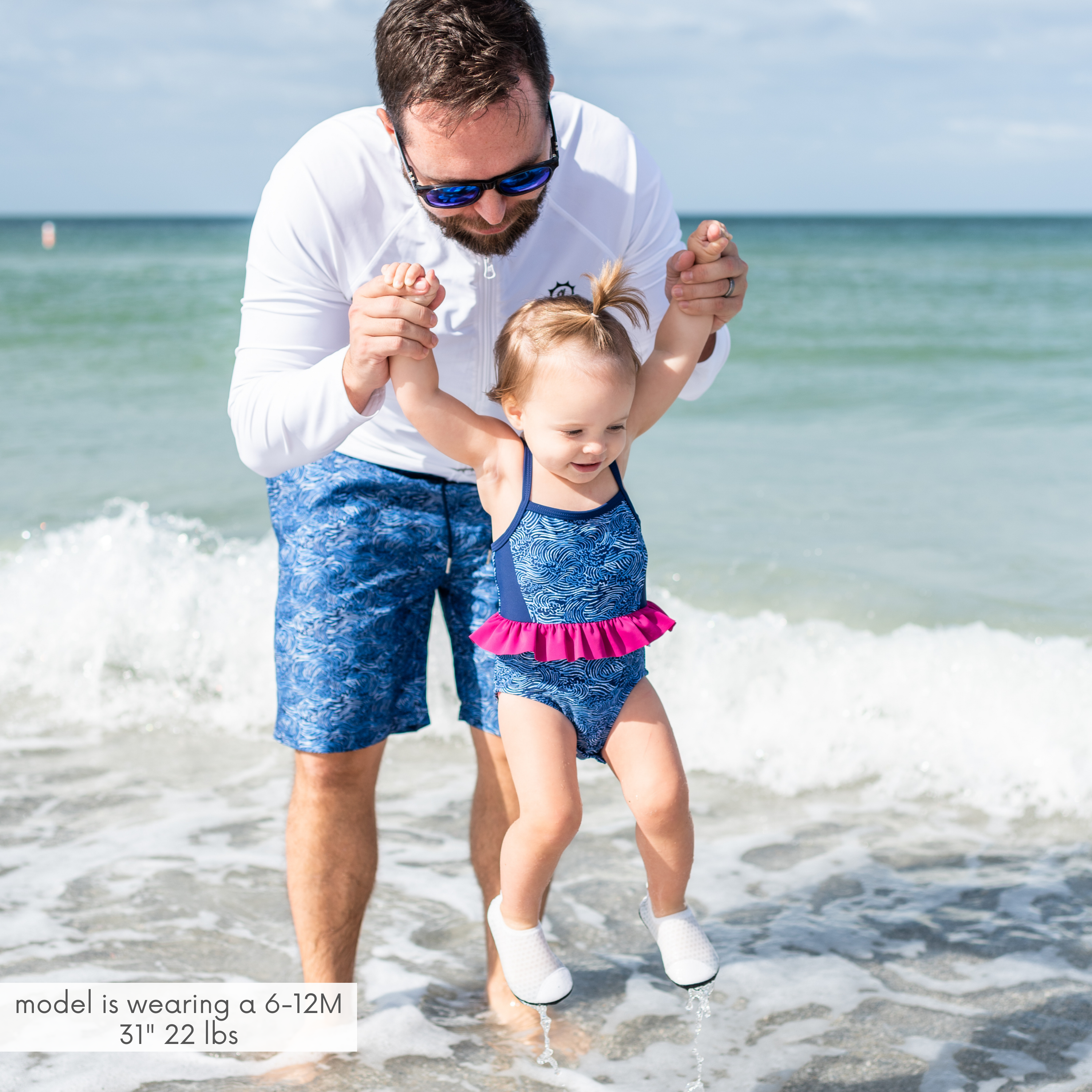 Girls One-Piece Swimsuit + Long Sleeve Rash Guard Set (2 Piece) | "Ocean Breeze"-SwimZip UPF 50+ Sun Protective Swimwear & UV Zipper Rash Guards-pos2