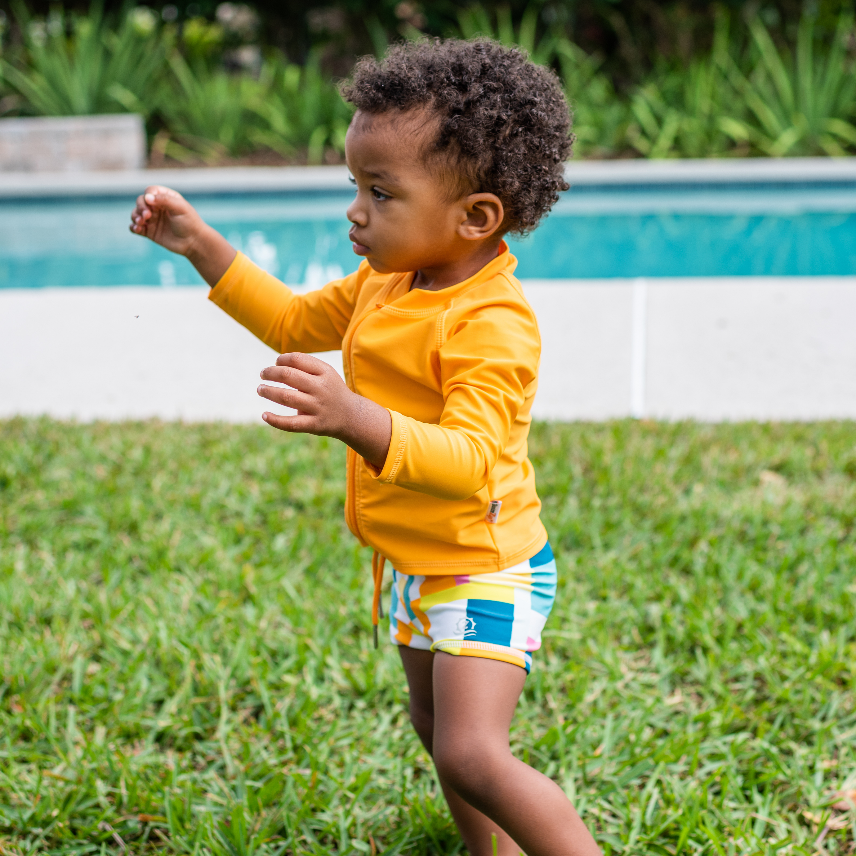 Kids Euro Swim Shorties | "Check It Out"-SwimZip UPF 50+ Sun Protective Swimwear & UV Zipper Rash Guards-pos2