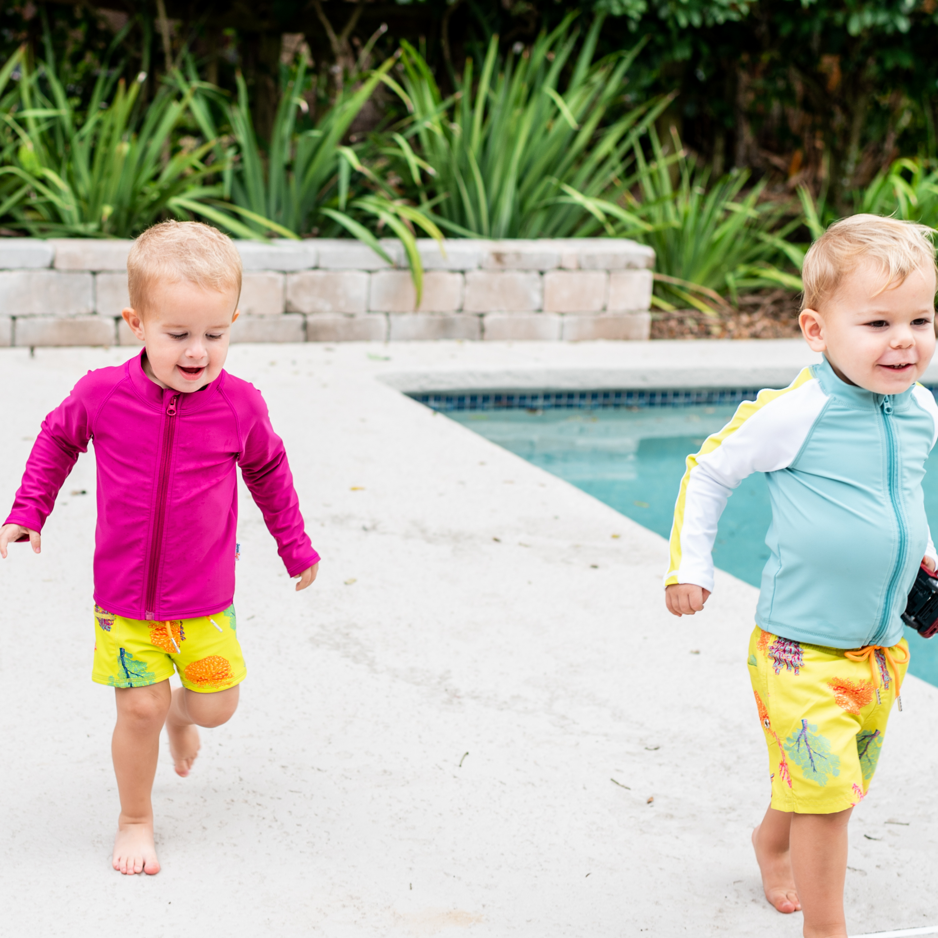 Kids Euro Swim Shorties | "Coral"-SwimZip UPF 50+ Sun Protective Swimwear & UV Zipper Rash Guards-pos2