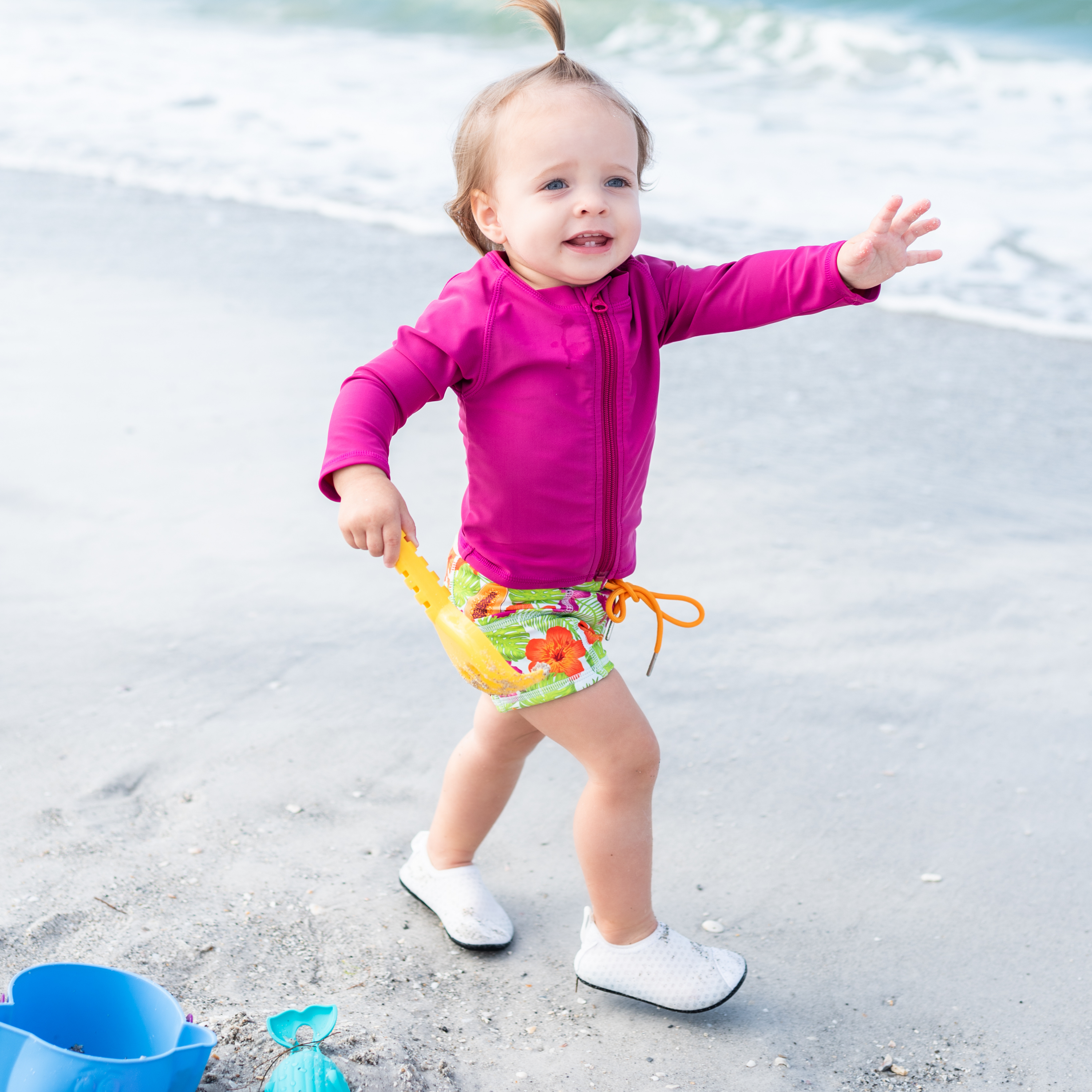 Kids UPF 50+ Long Sleeve Zipper Rash Guard Swim Shirt | "Fuchsia”-SwimZip UPF 50+ Sun Protective Swimwear & UV Zipper Rash Guards-pos2