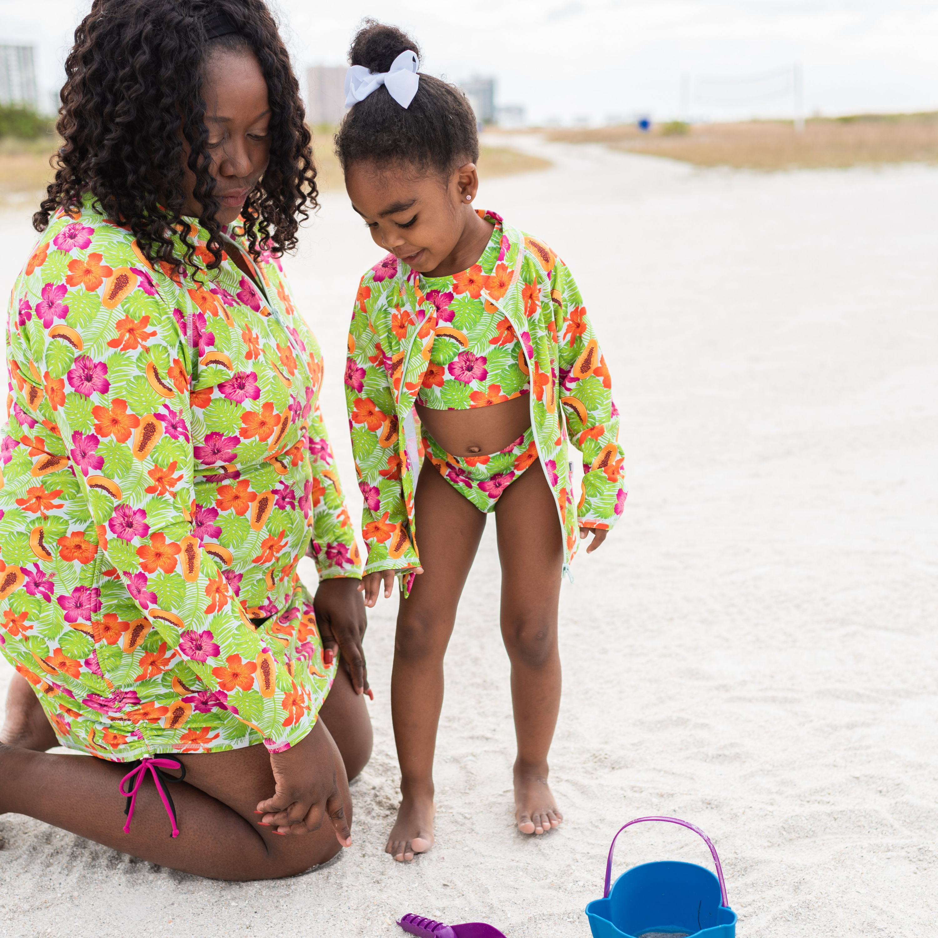 Kids UPF 50+ Long Sleeve Zipper Rash Guard Swim Shirt | "Hibiscus"-SwimZip UPF 50+ Sun Protective Swimwear & UV Zipper Rash Guards-pos2