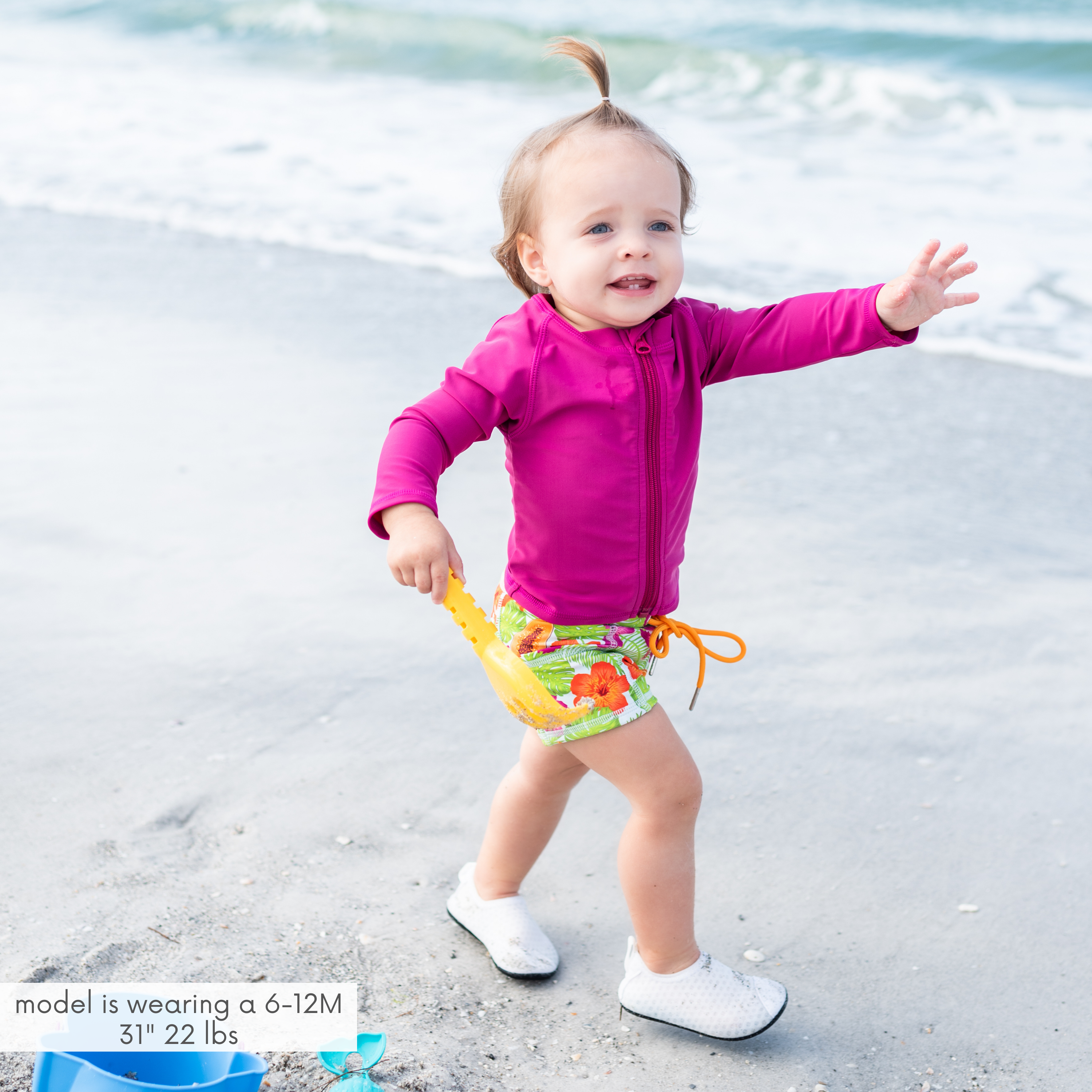 Kids Euro Swim Shorties | "Hibiscus"-SwimZip UPF 50+ Sun Protective Swimwear & UV Zipper Rash Guards-pos2