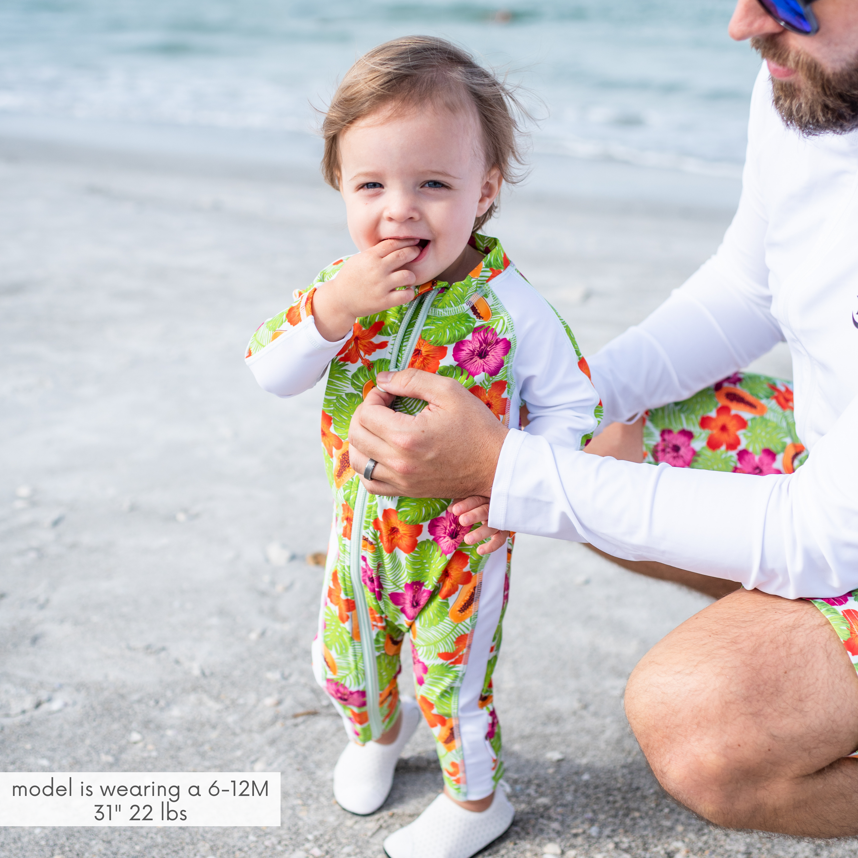 Sunsuit - Long Sleeve Romper Swimsuit | "Hibiscus"-SwimZip UPF 50+ Sun Protective Swimwear & UV Zipper Rash Guards-pos2