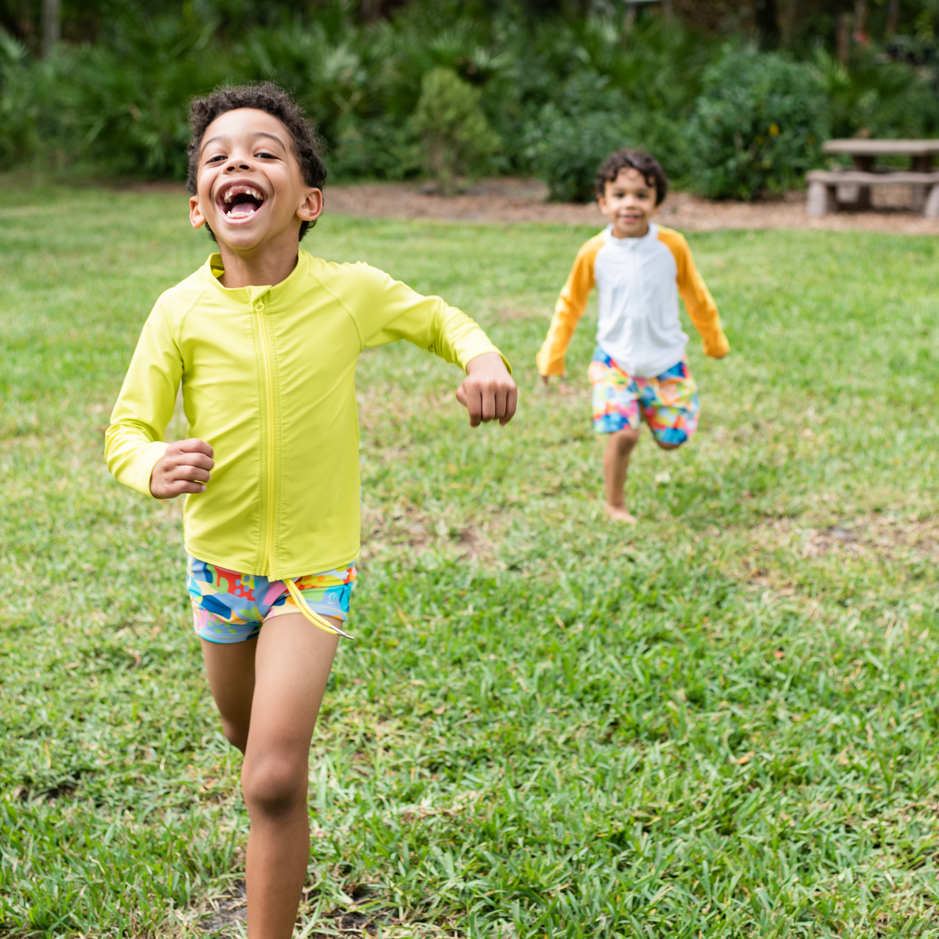 Kids Euro Swim Shorties | "Joyful"-SwimZip UPF 50+ Sun Protective Swimwear & UV Zipper Rash Guards-pos2