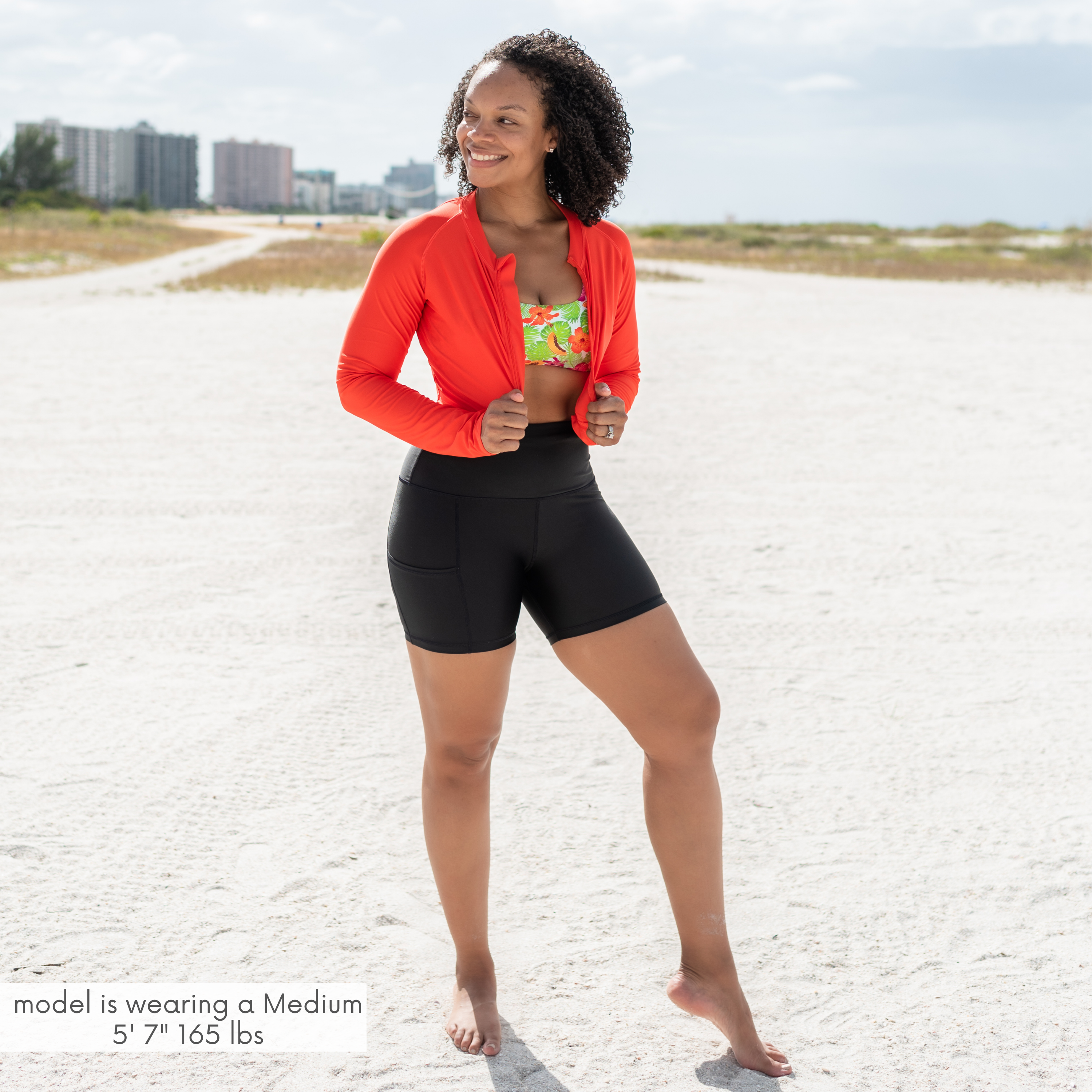 Women's Long Swim Bike Short with Pocket | “Black”-SwimZip UPF 50+ Sun Protective Swimwear & UV Zipper Rash Guards-pos4