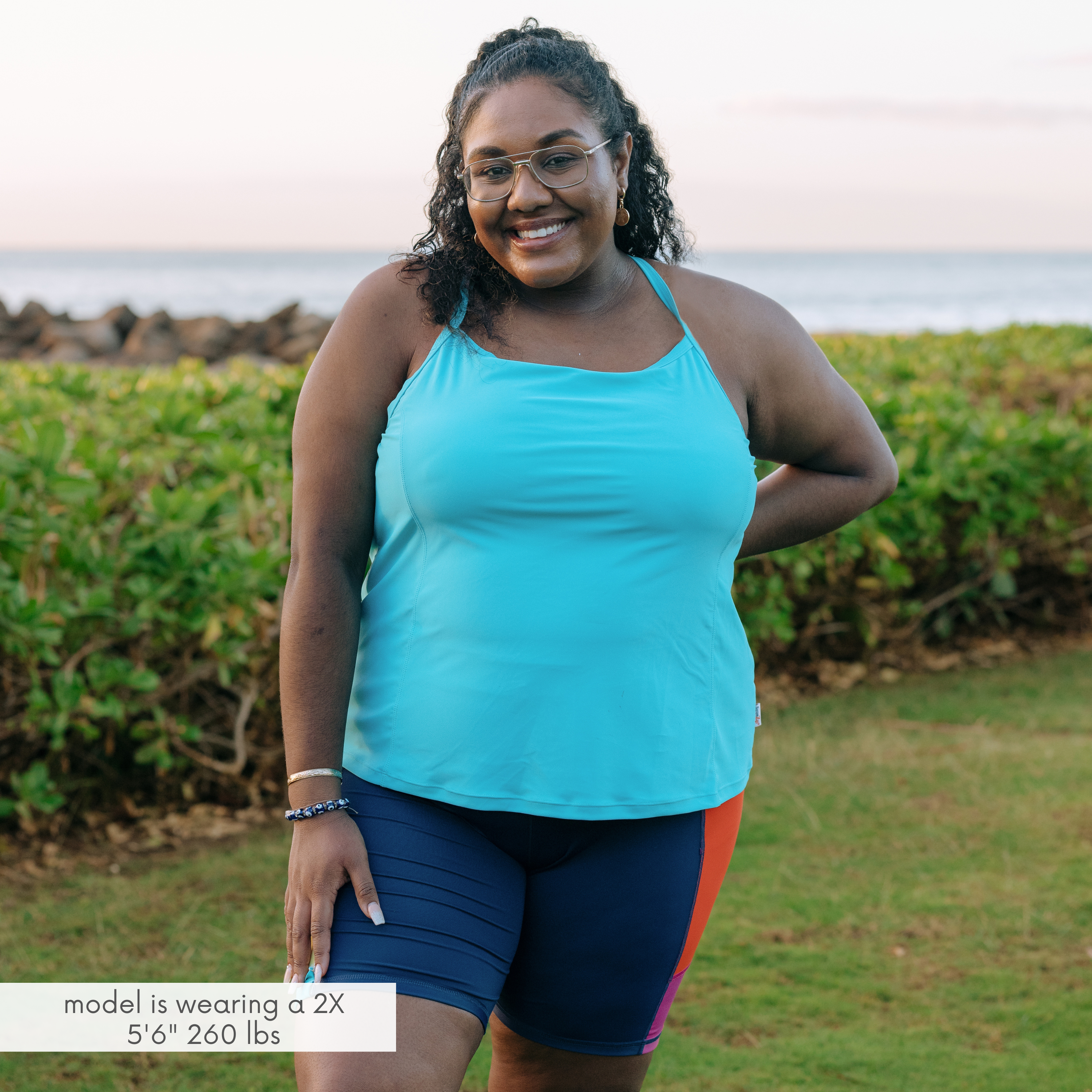 Women’s Strappy A-Line Tankini Top | “Scuba Blue”-SwimZip UPF 50+ Sun Protective Swimwear & UV Zipper Rash Guards-pos2