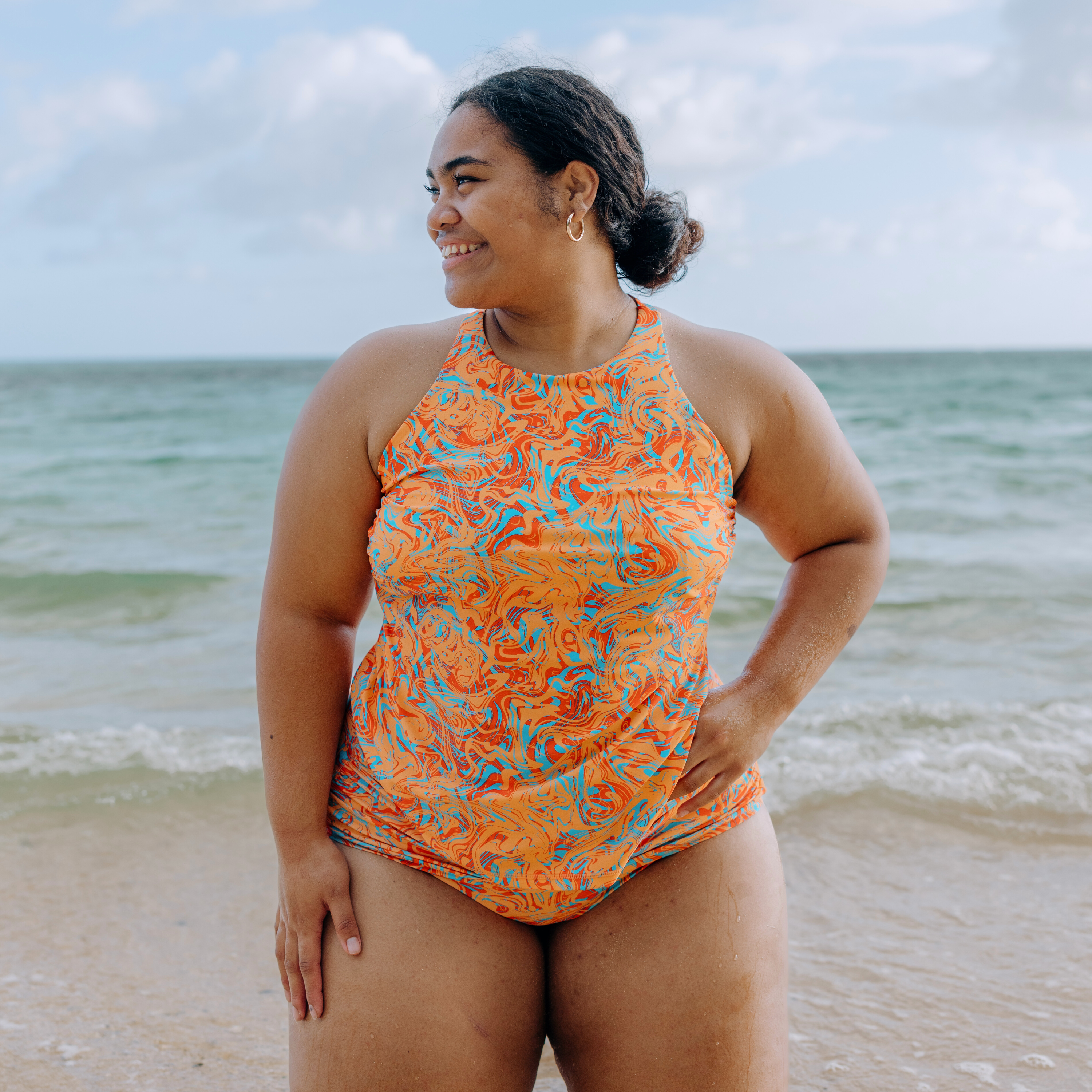 Women’s High Neck Fitted Tankini Top | “Swirl”-SwimZip UPF 50+ Sun Protective Swimwear & UV Zipper Rash Guards-pos5
