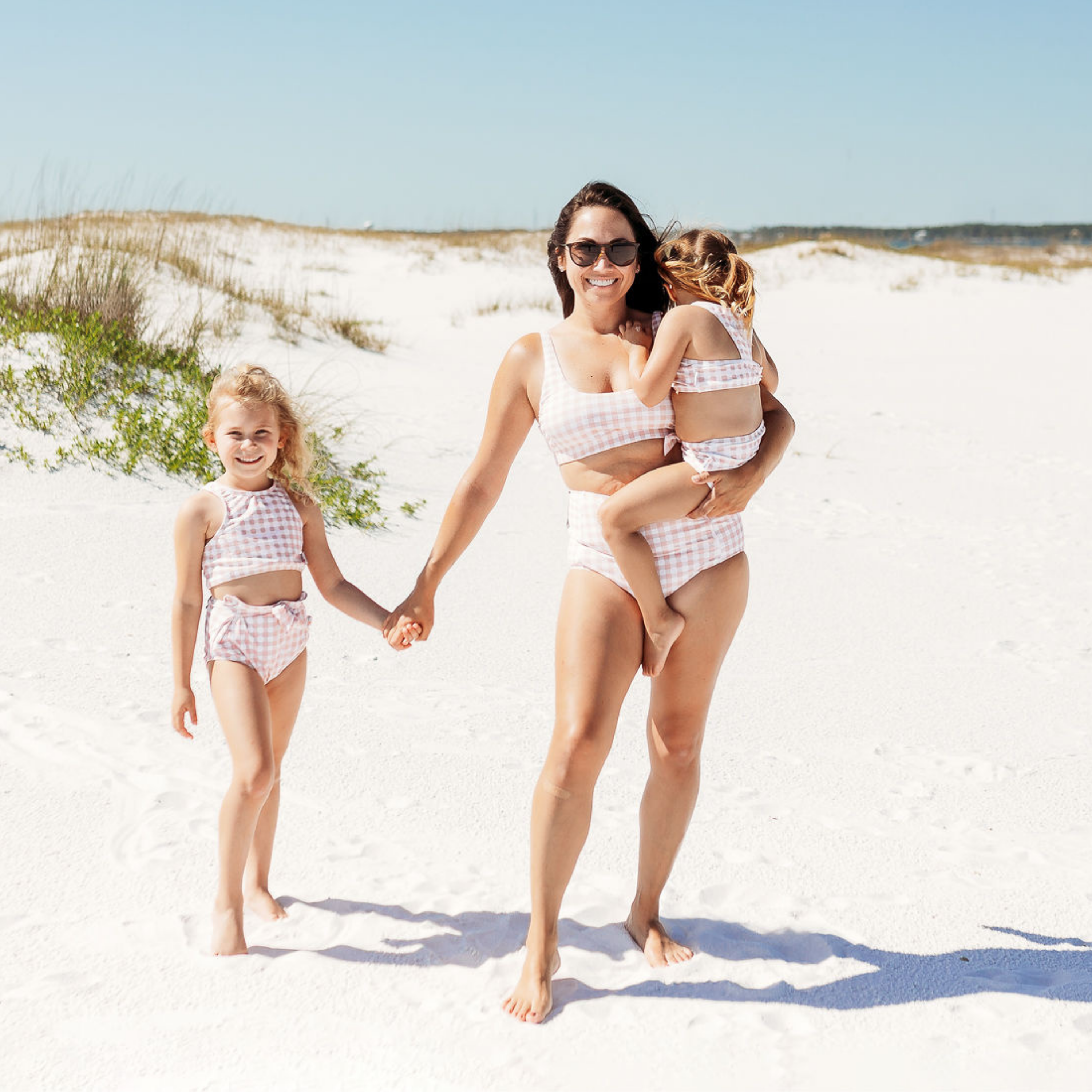 Girls Halter Top High-Waisted Set (2 Piece) | "Tied with a Bow" Pink Gingham-SwimZip UPF 50+ Sun Protective Swimwear & UV Zipper Rash Guards-pos3