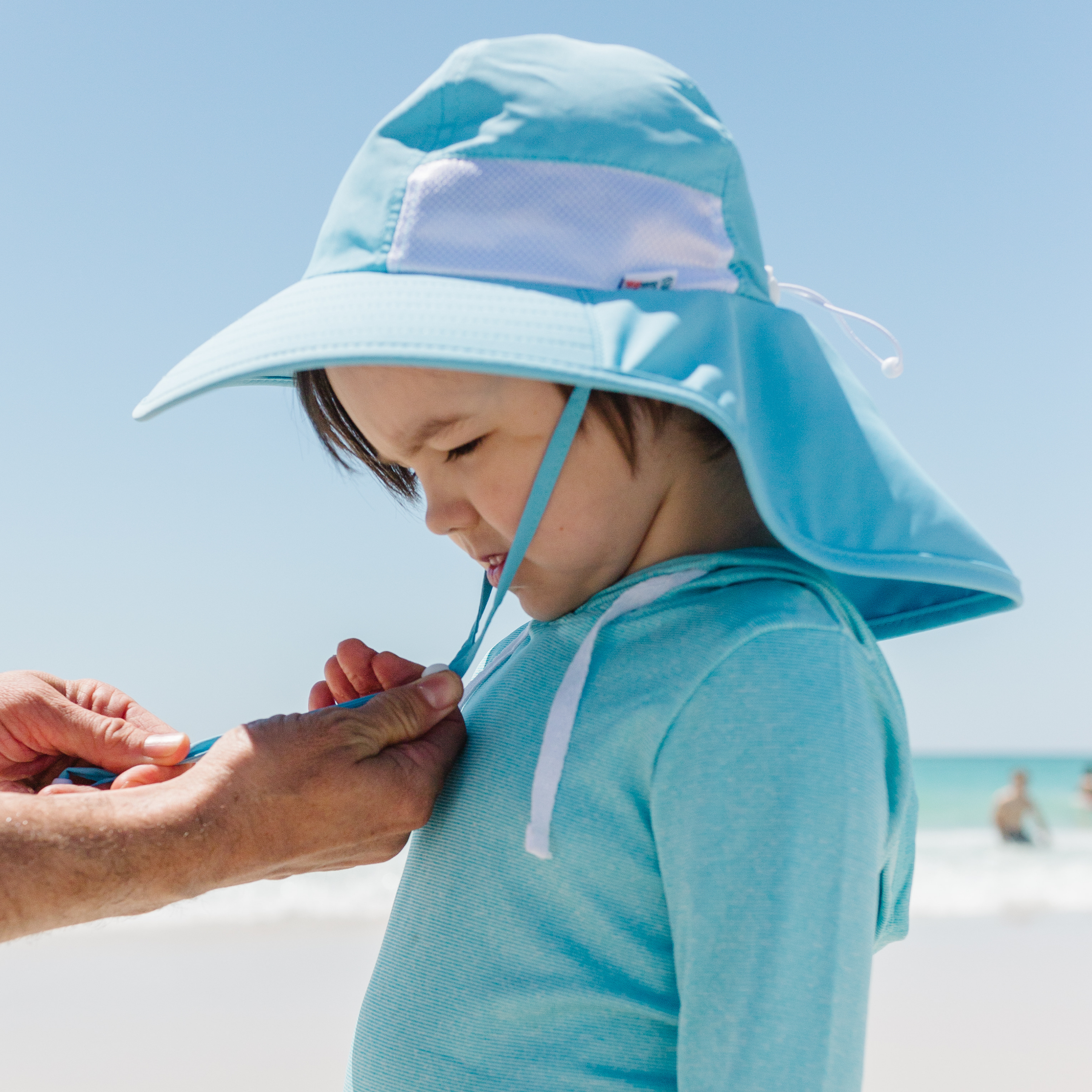 Kids Wide Brim + Flap Neck Sun Protective Adventure Hat - Aqua Sky-SwimZip UPF 50+ Sun Protective Swimwear & UV Zipper Rash Guards-pos6