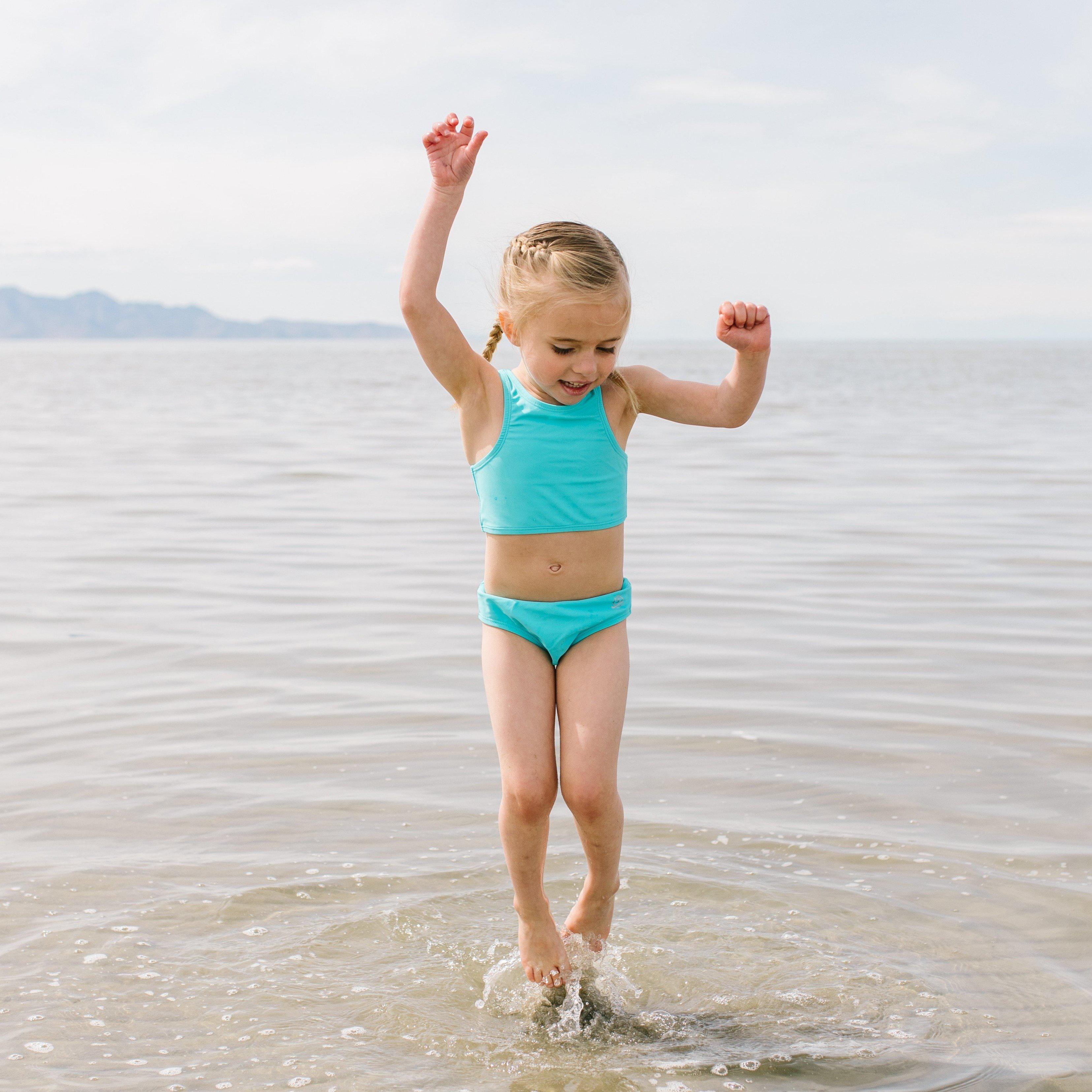 Girls Halter Top Bikini Set (2 Piece) | "Aqua"-SwimZip UPF 50+ Sun Protective Swimwear & UV Zipper Rash Guards-pos2