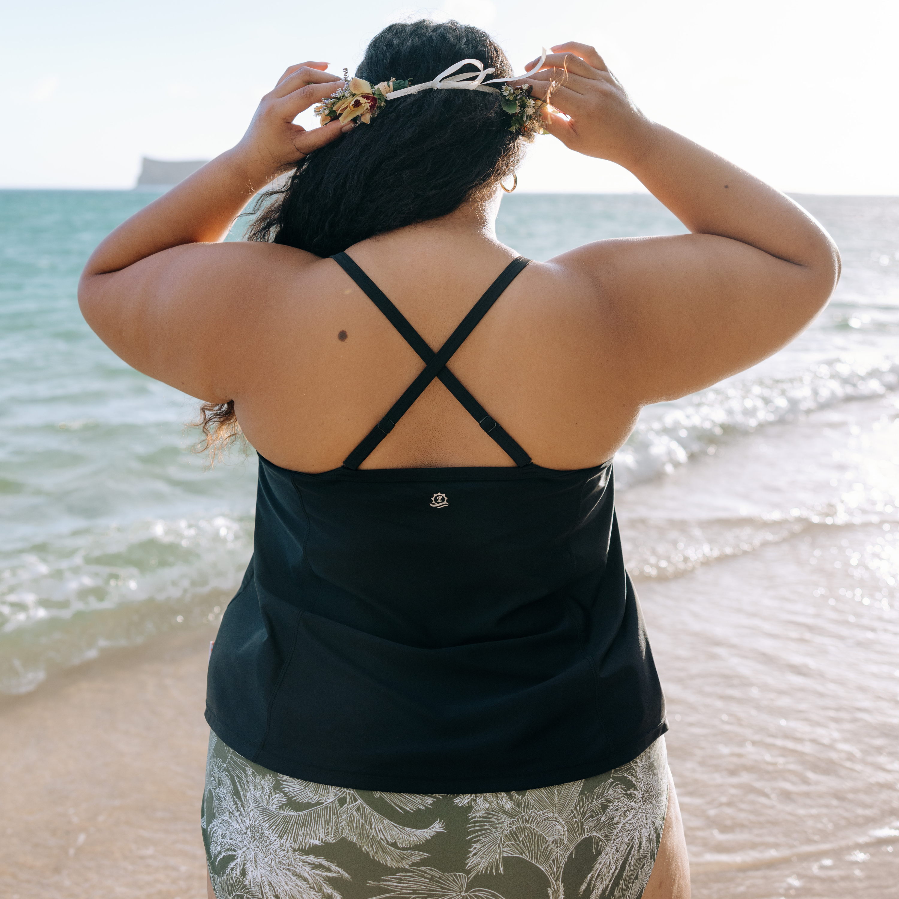 Women’s Strappy A-Line Tankini Top | “Black”-SwimZip UPF 50+ Sun Protective Swimwear & UV Zipper Rash Guards-pos7