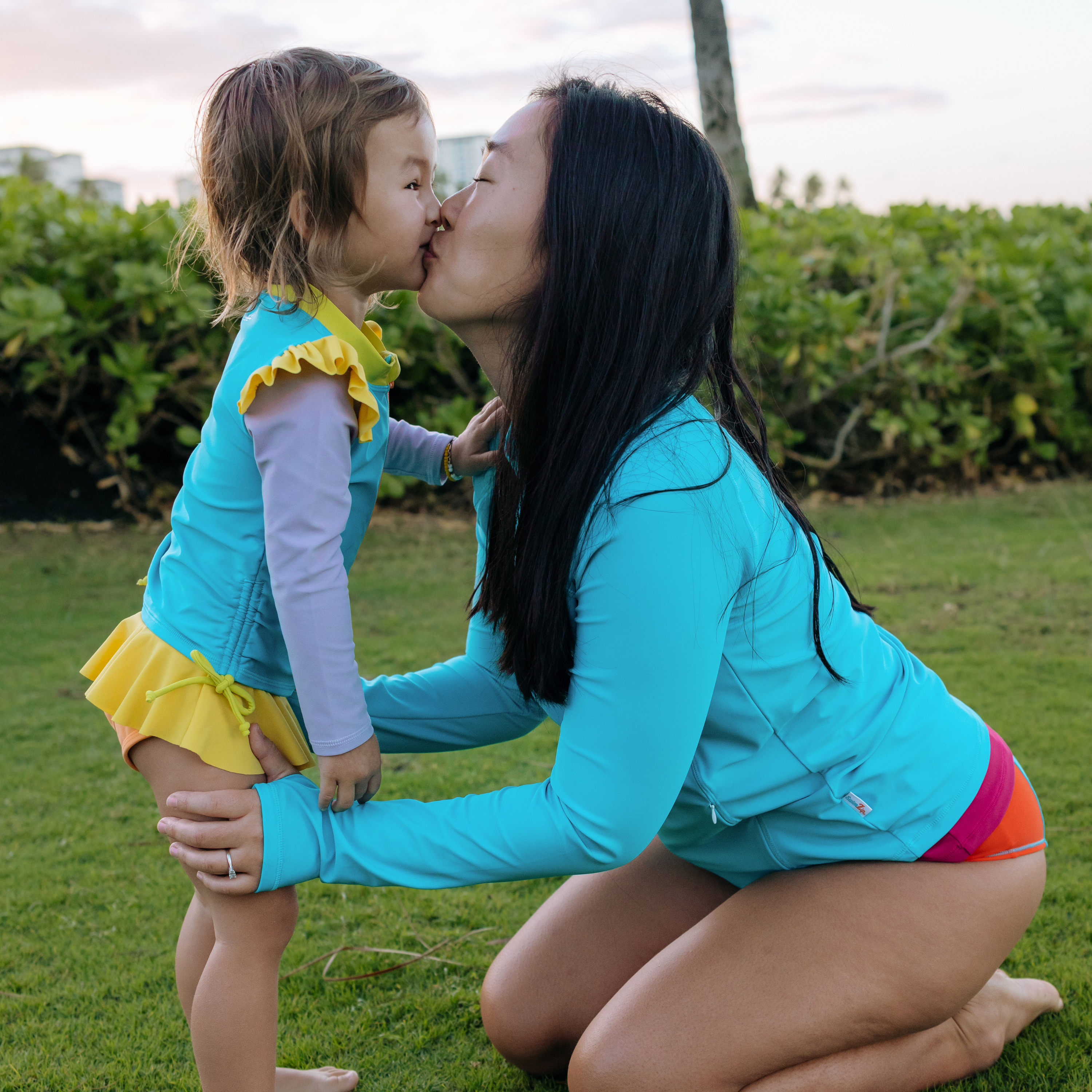 Girls Long Sleeve Rash Guard Ruffle Bottom Swimsuit Set (2 Piece) | "Color Pop"-SwimZip UPF 50+ Sun Protective Swimwear & UV Zipper Rash Guards-pos3