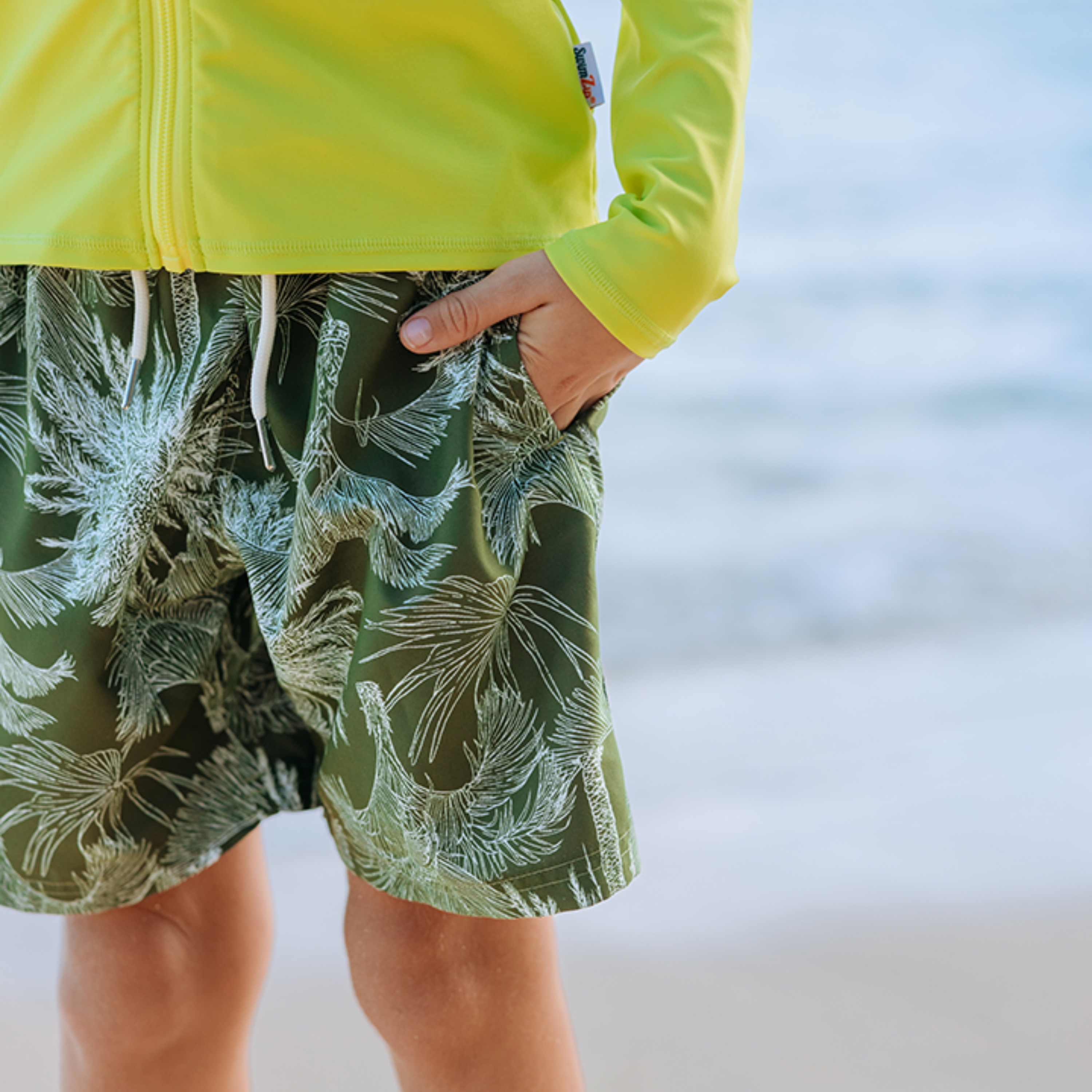 Boys Swim Trunks Boxer Brief Liner (sizes 6-14) | “Hawaiian Rainforest"-SwimZip UPF 50+ Sun Protective Swimwear & UV Zipper Rash Guards-pos3