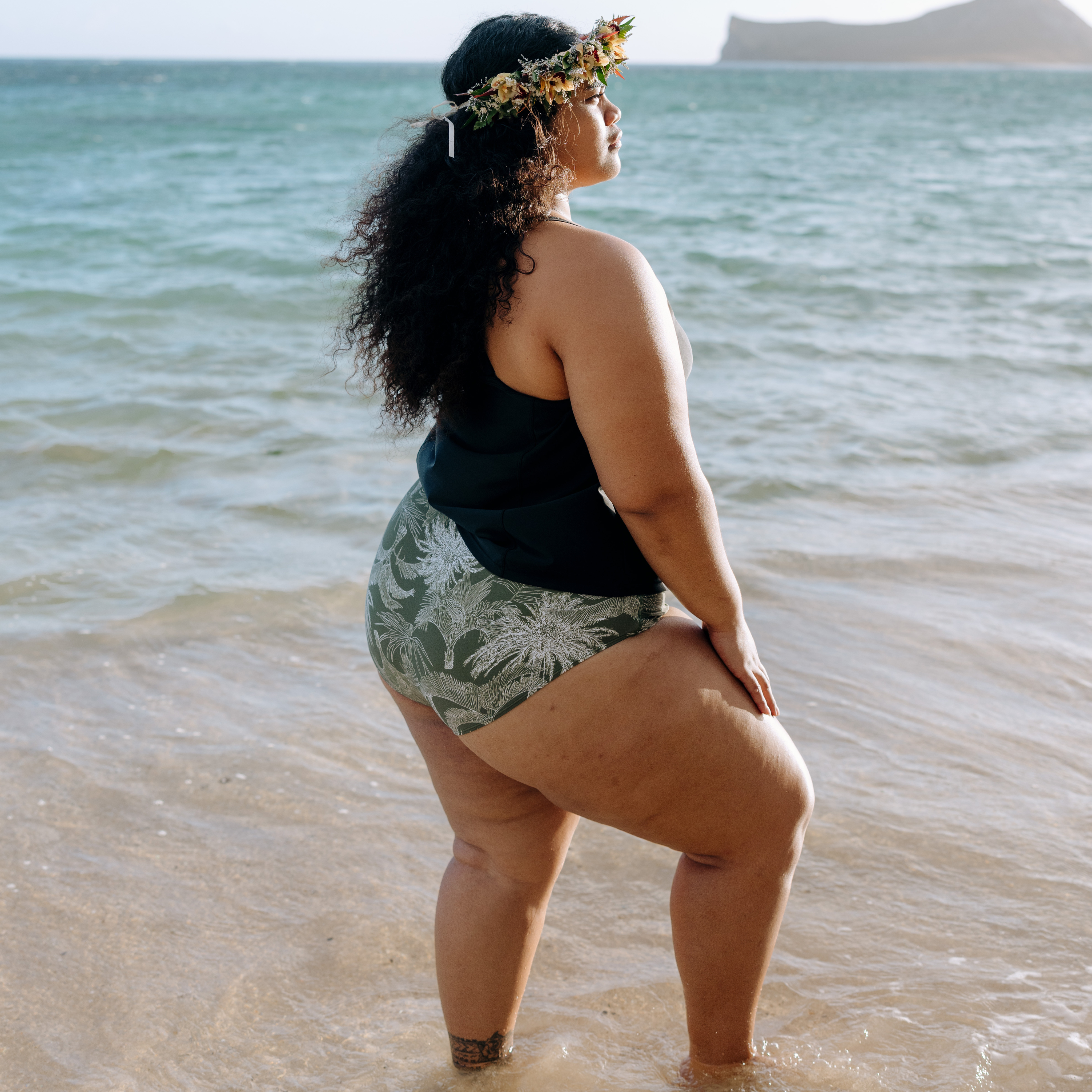 Women's High Waist Bikini Bottoms Ruched | "Hawaiian Rainforest"-SwimZip UPF 50+ Sun Protective Swimwear & UV Zipper Rash Guards-pos6