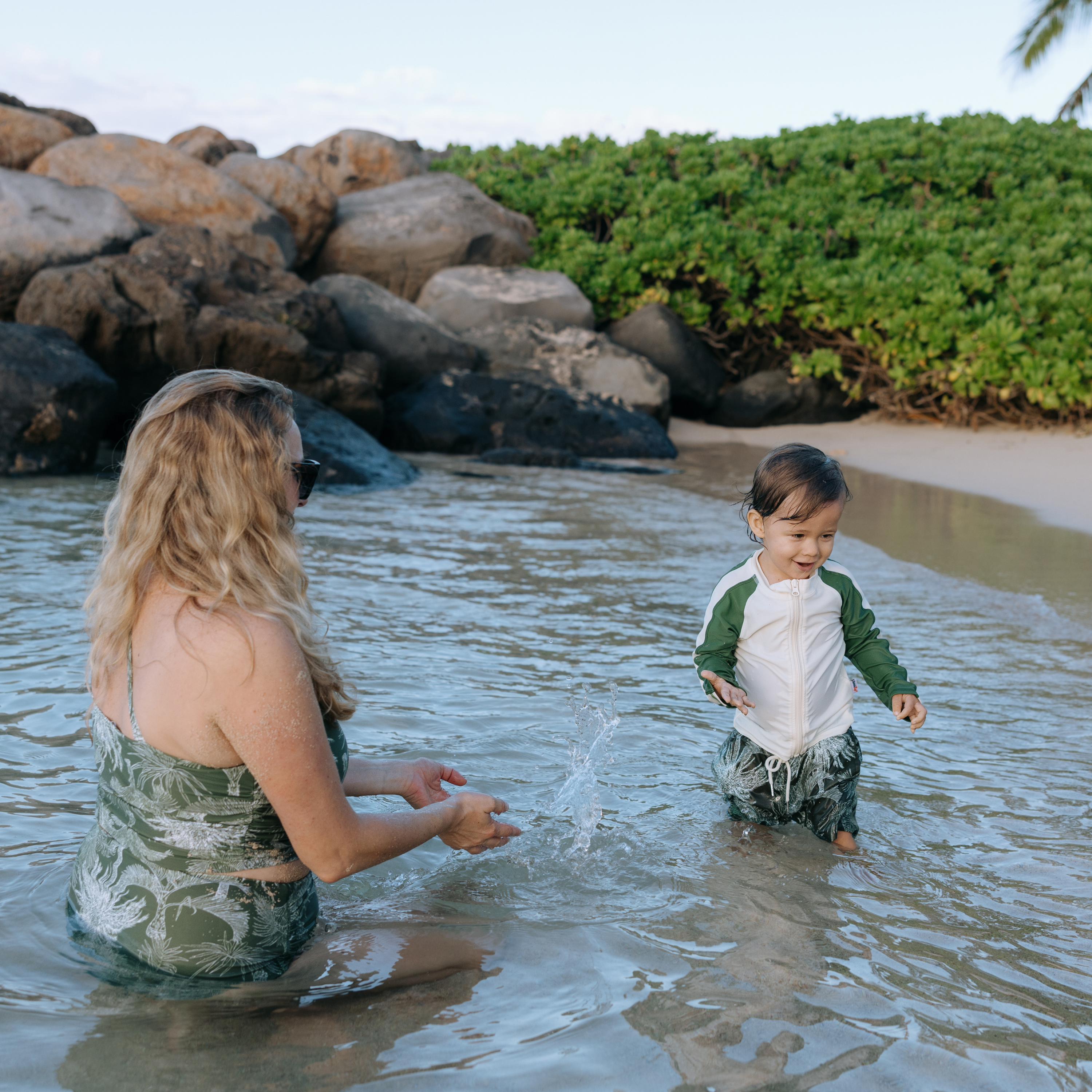 Boys Long Sleeve Zipper Rash Guard and Swim Trunk Set | "Hawaiian Rainforest"-SwimZip UPF 50+ Sun Protective Swimwear & UV Zipper Rash Guards-pos7