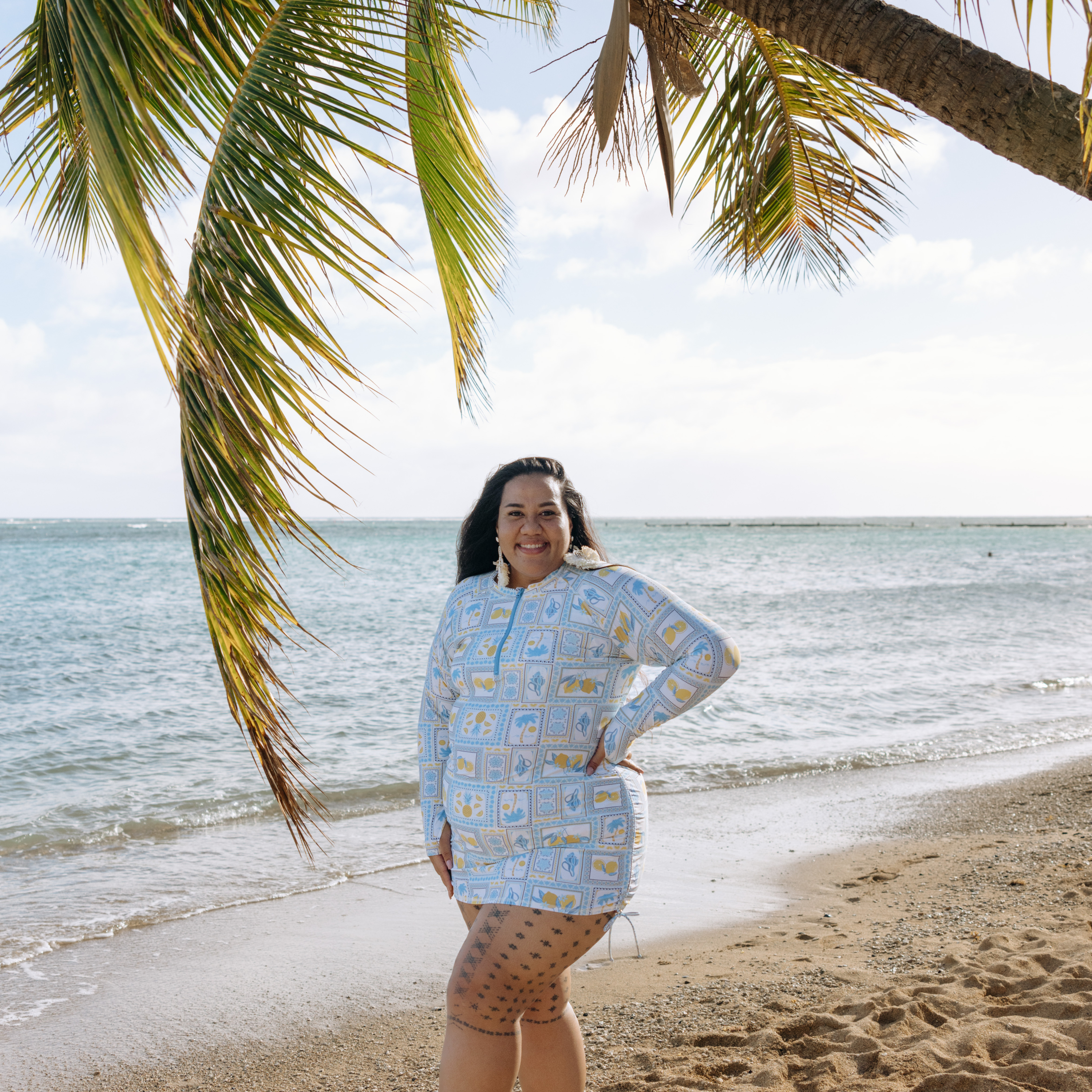Women's Half Zip Swim Dress Cover Up | "Mediterranean Lemons"-SwimZip UPF 50+ Sun Protective Swimwear & UV Zipper Rash Guards-pos3