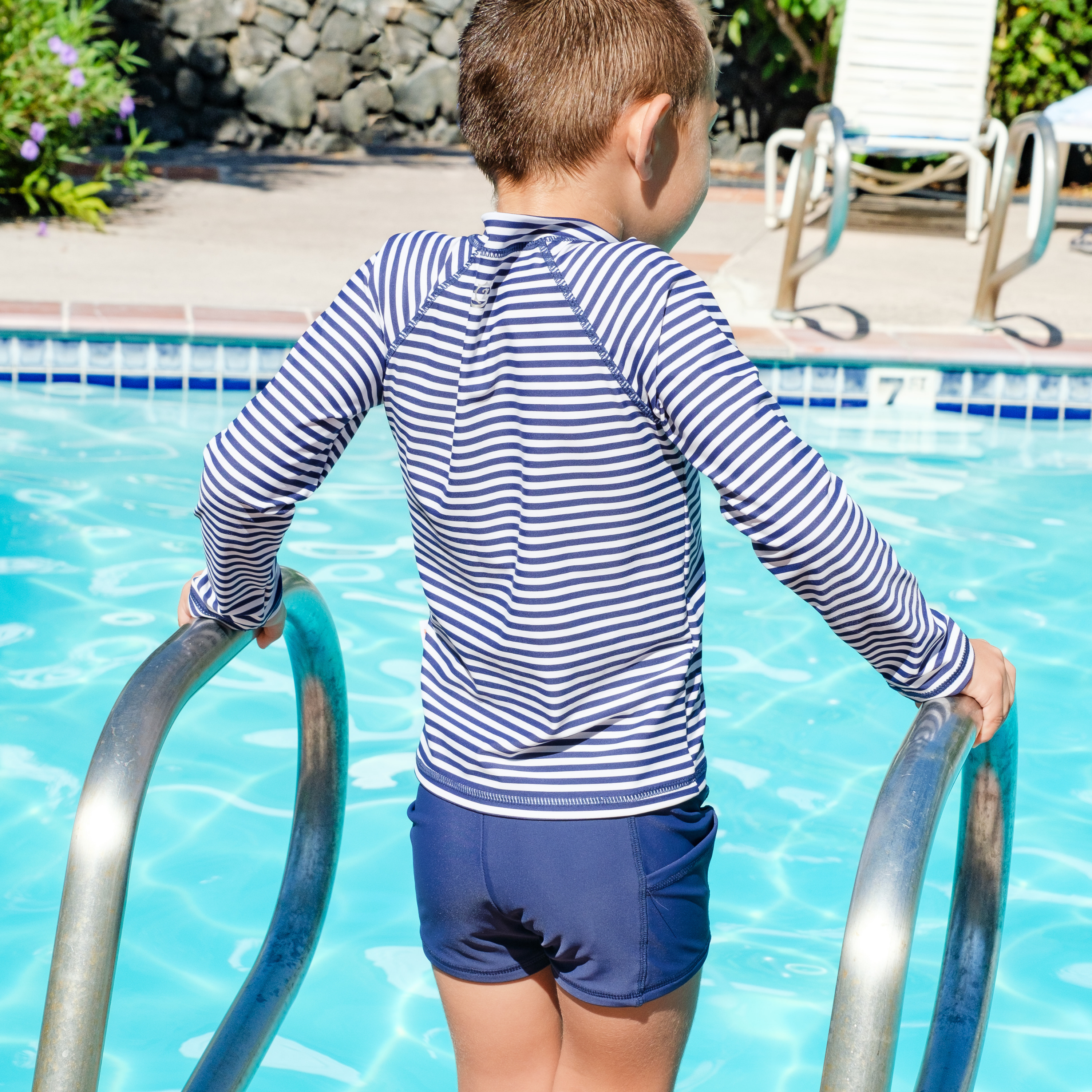 Kids Euro Swim Shorties | "Navy"-SwimZip UPF 50+ Sun Protective Swimwear & UV Zipper Rash Guards-pos3