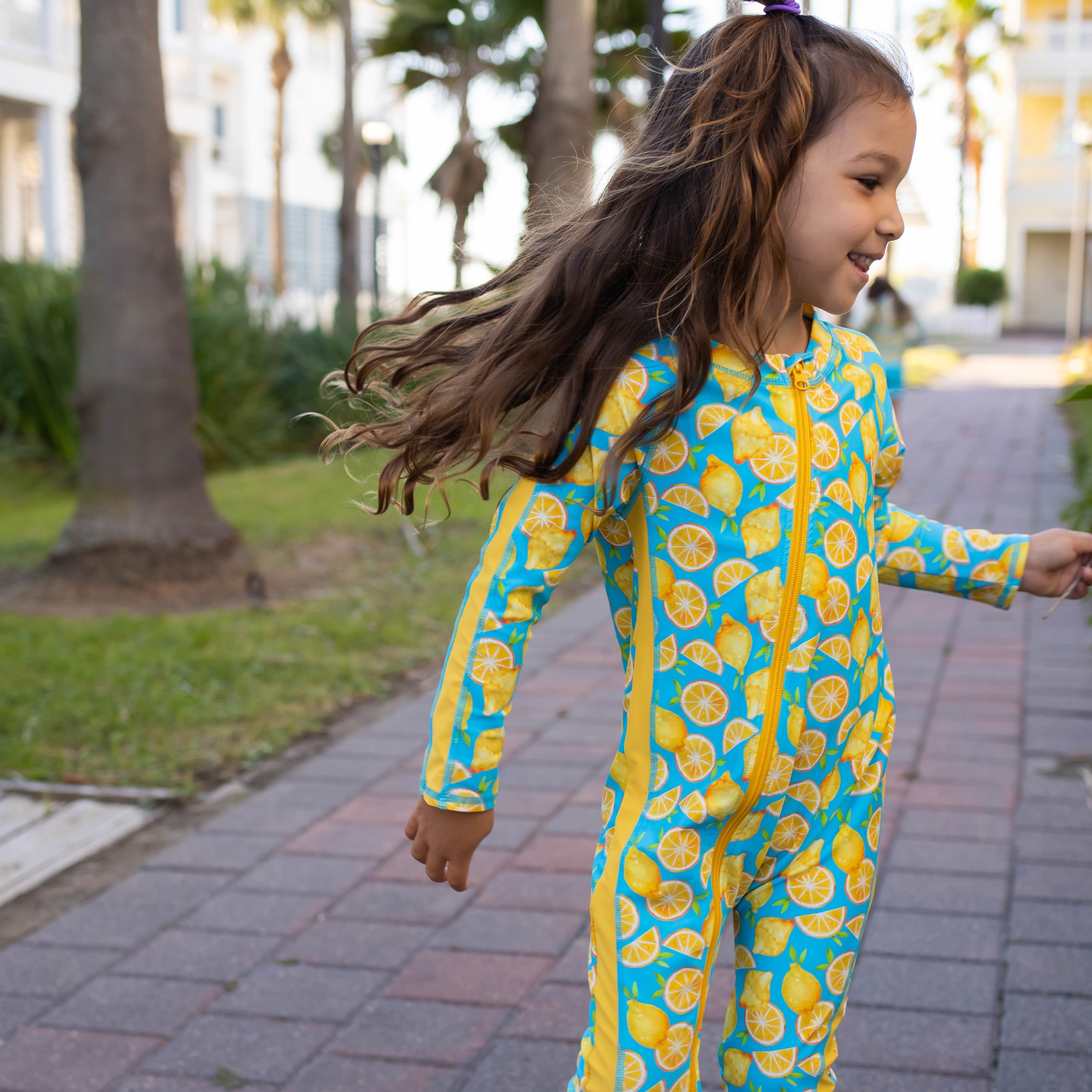 Sunsuit - Long Sleeve Romper Swimsuit | "Lemons"-SwimZip UPF 50+ Sun Protective Swimwear & UV Zipper Rash Guards-pos3