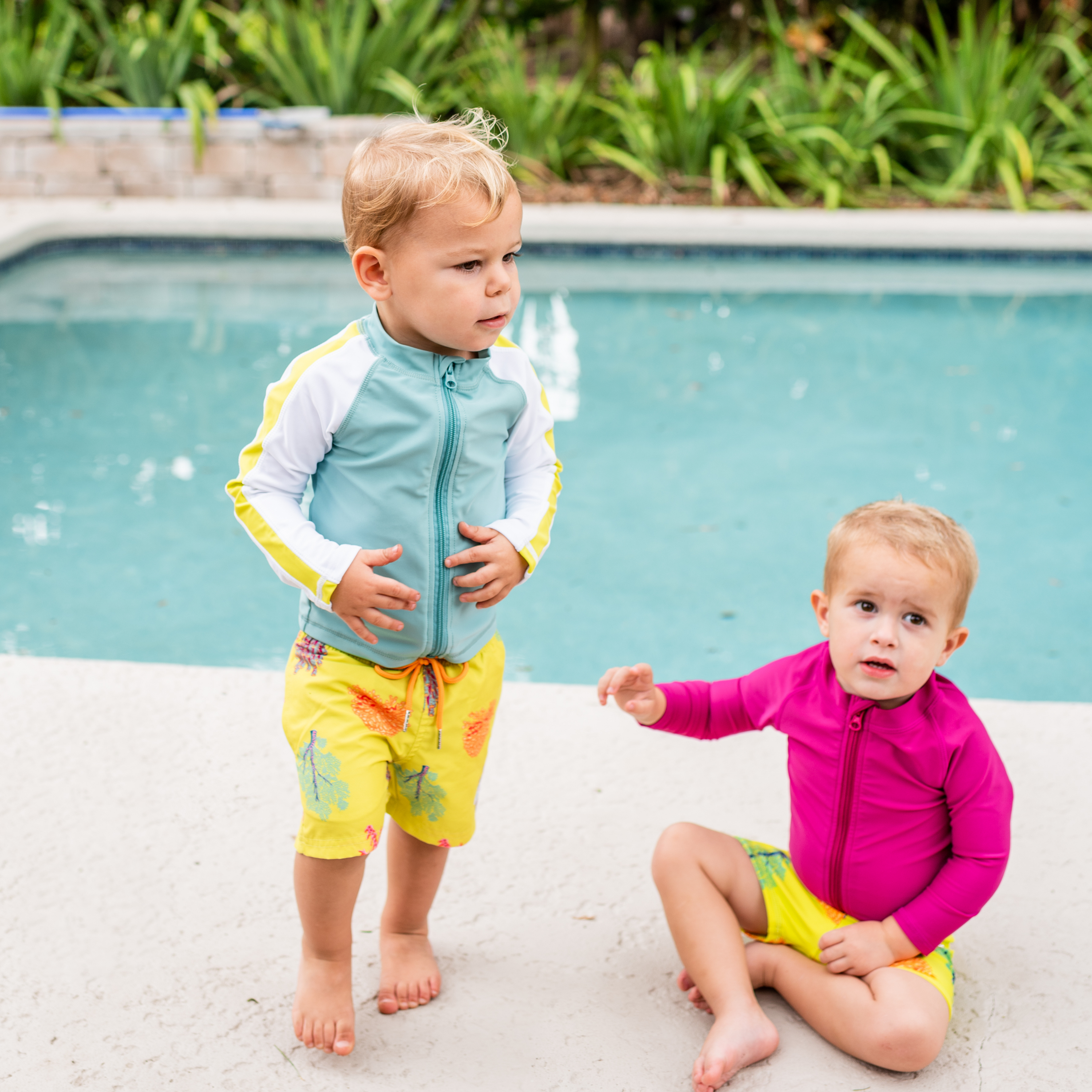 Boys Long Sleeve Zipper Rash Guard and Swim Trunk Set | "Coral"-SwimZip UPF 50+ Sun Protective Swimwear & UV Zipper Rash Guards-pos3
