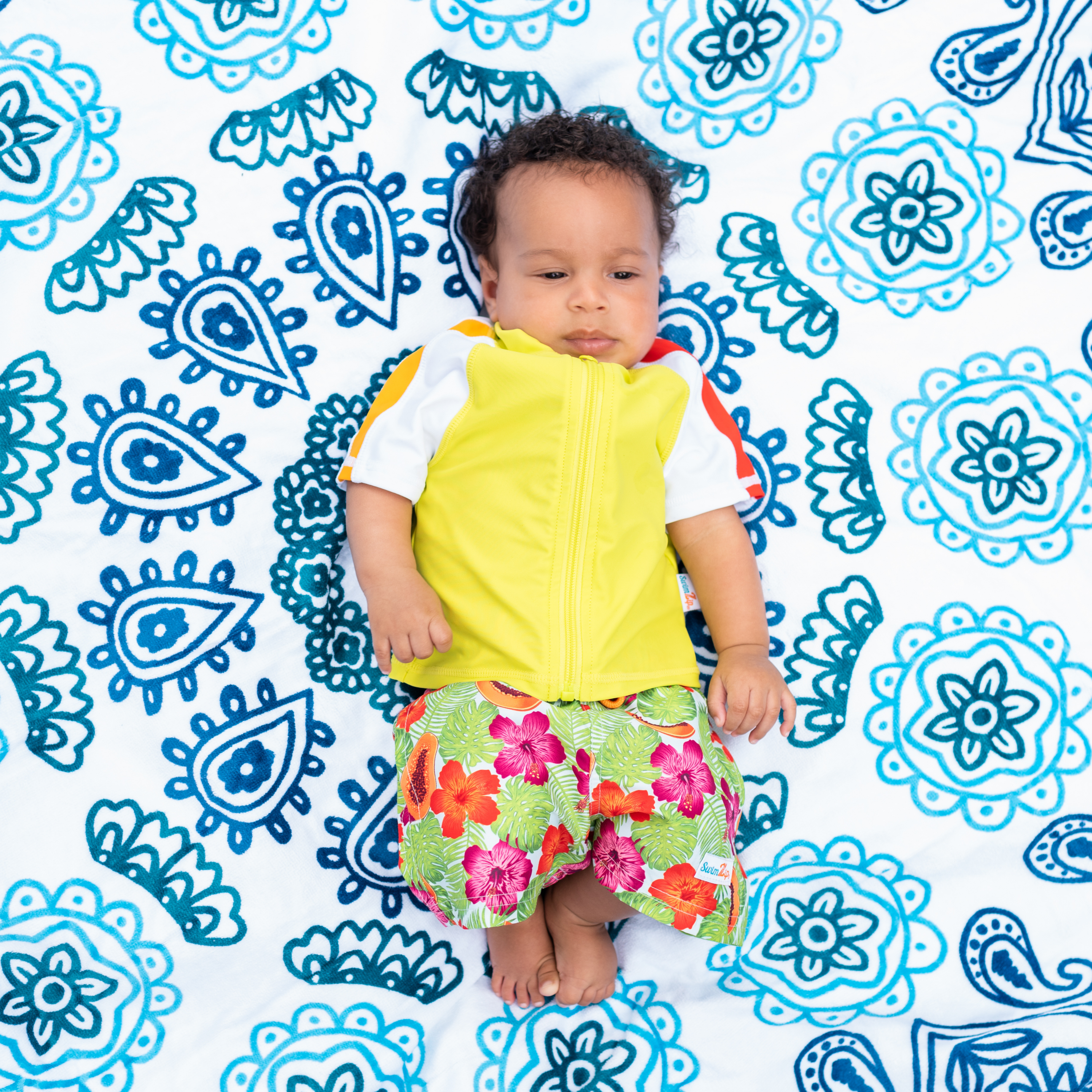 Boys Short Sleeve Zipper Rash Guard and Swim Trunk Set | "Hibiscus"-SwimZip UPF 50+ Sun Protective Swimwear & UV Zipper Rash Guards-pos3