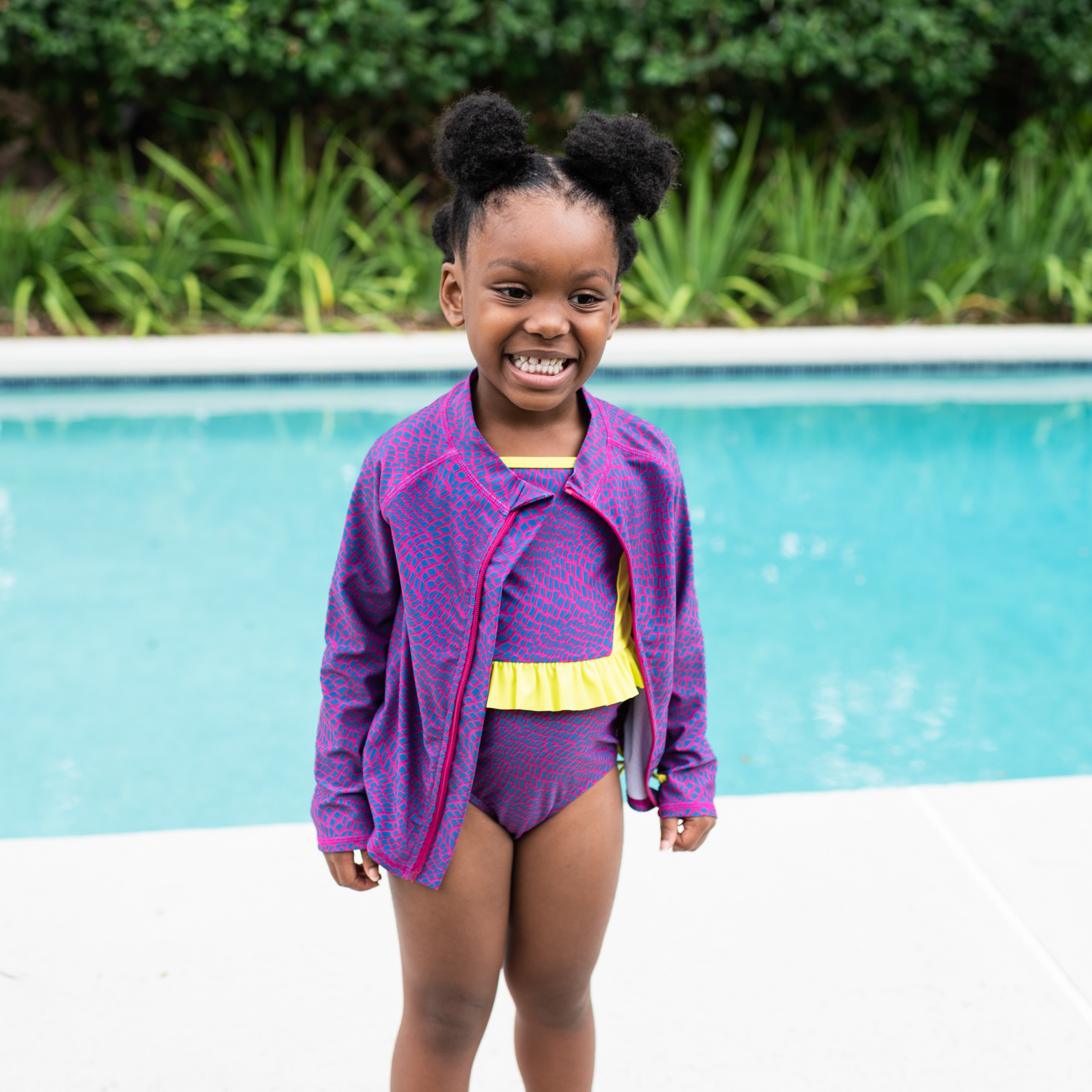 Girls One-Piece Swimsuit + Long Sleeve Rash Guard Set (2 Piece) | "In Disguise"-SwimZip UPF 50+ Sun Protective Swimwear & UV Zipper Rash Guards-pos3