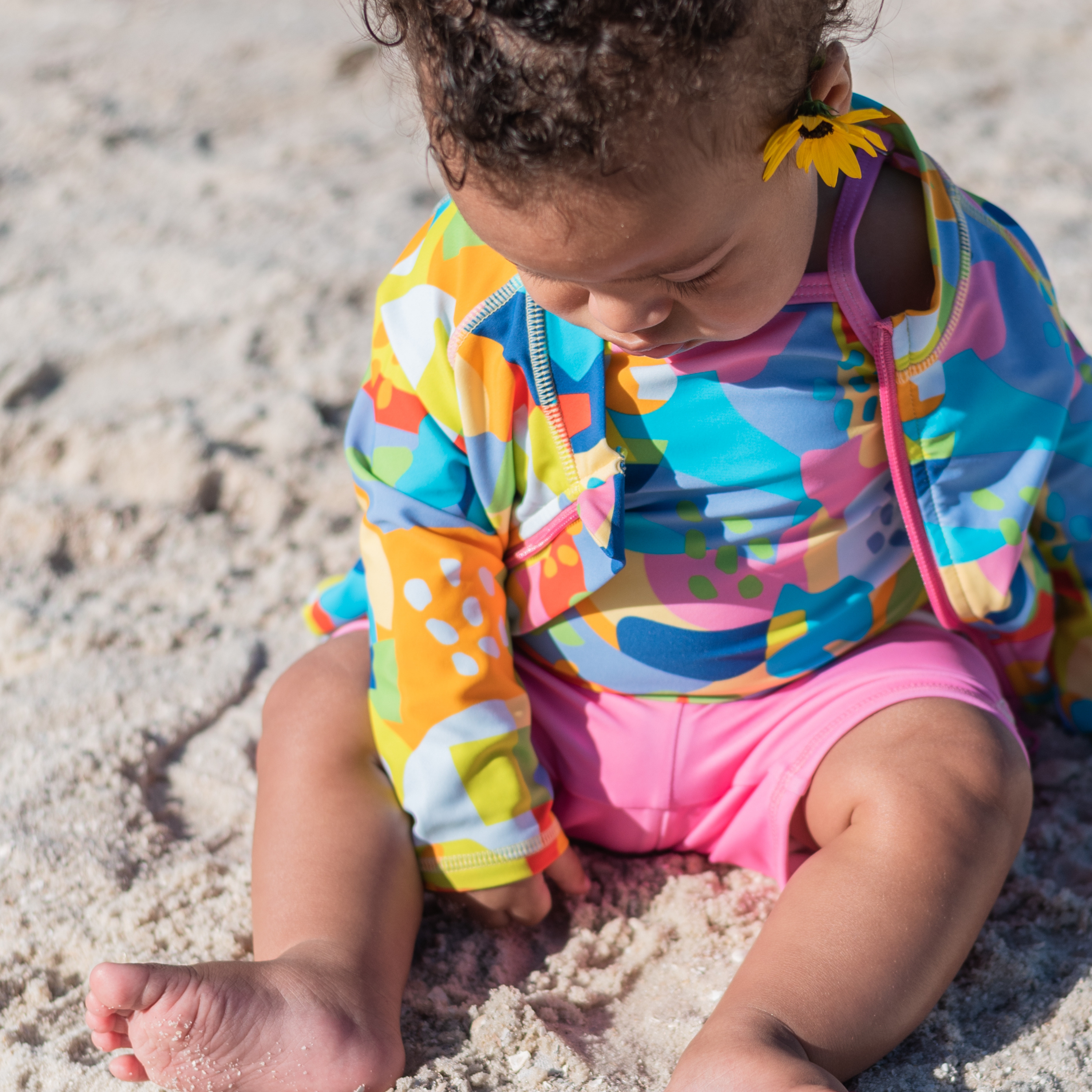 Girls Long Sleeve Rash Guard + Tankini Shorts Set (3 Piece) | "Joyful"-SwimZip UPF 50+ Sun Protective Swimwear & UV Zipper Rash Guards-pos3