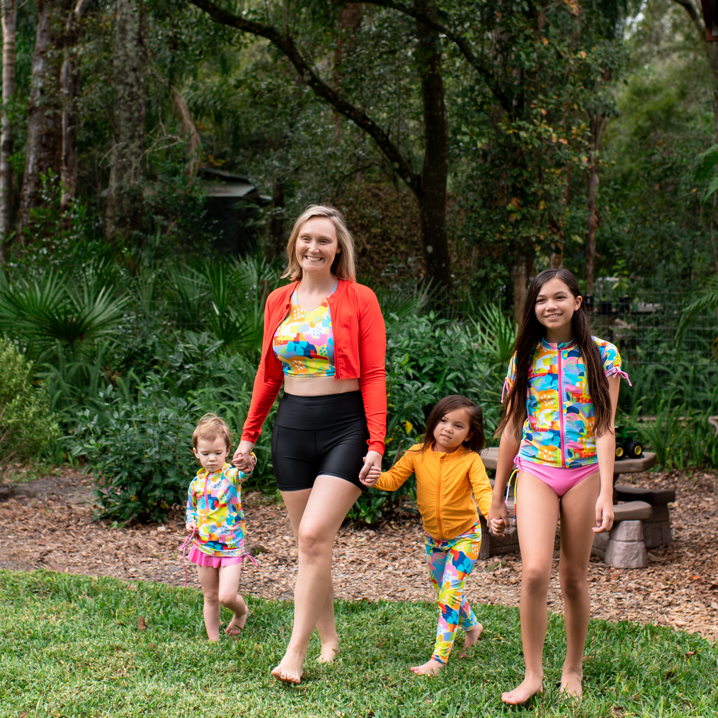 Girls Short Sleeve Rash Guard + Tankini Bikini Set (3 Piece) | "Joyful”-SwimZip UPF 50+ Sun Protective Swimwear & UV Zipper Rash Guards-pos3