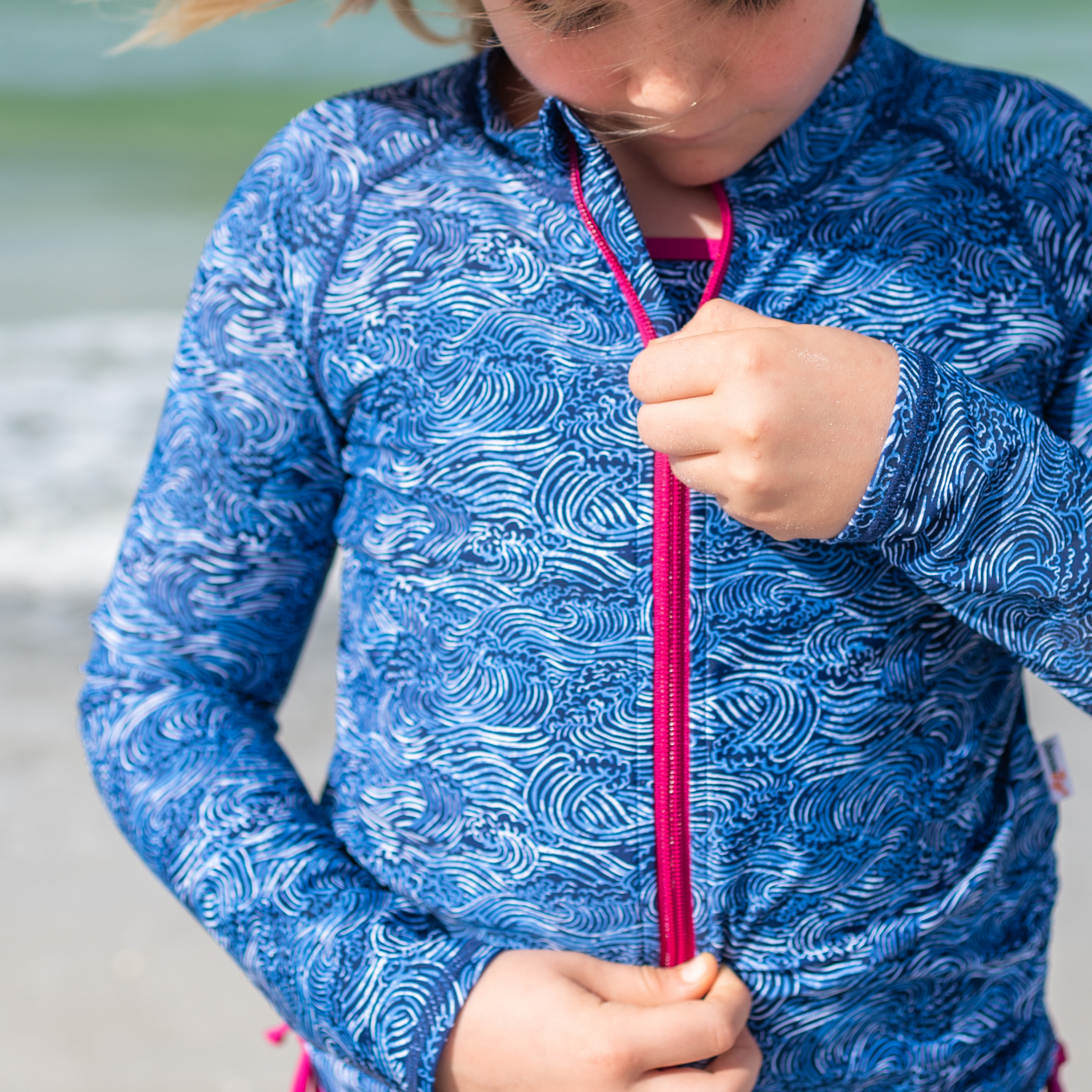 Girls Long Sleeve Rash Guard + Tankini Bikini Set (3 Piece) | "Ocean Breeze"-SwimZip UPF 50+ Sun Protective Swimwear & UV Zipper Rash Guards-pos3