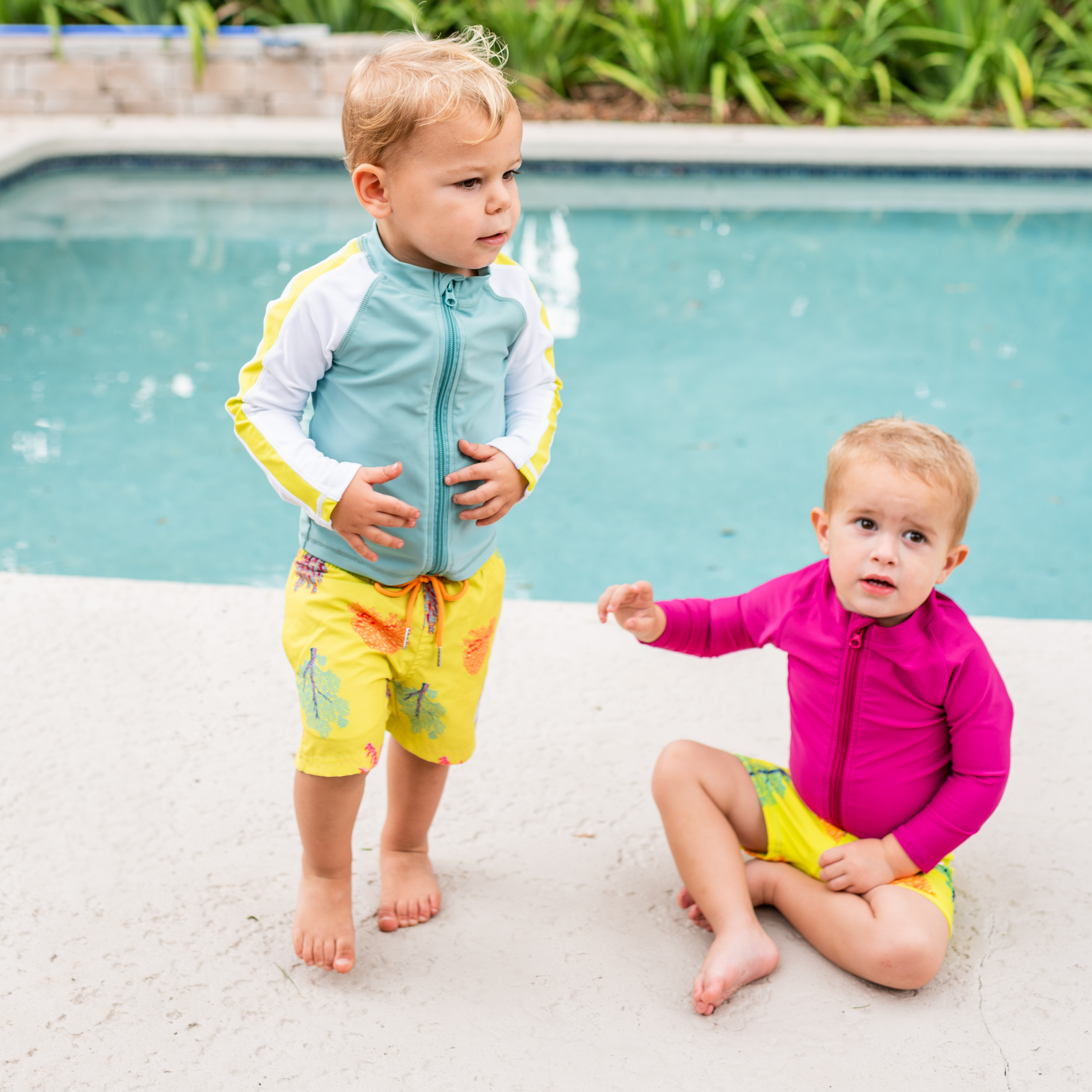 Kids UPF 50+ Long Sleeve Zipper Rash Guard Swim Shirt | "Fuchsia”-SwimZip UPF 50+ Sun Protective Swimwear & UV Zipper Rash Guards-pos2