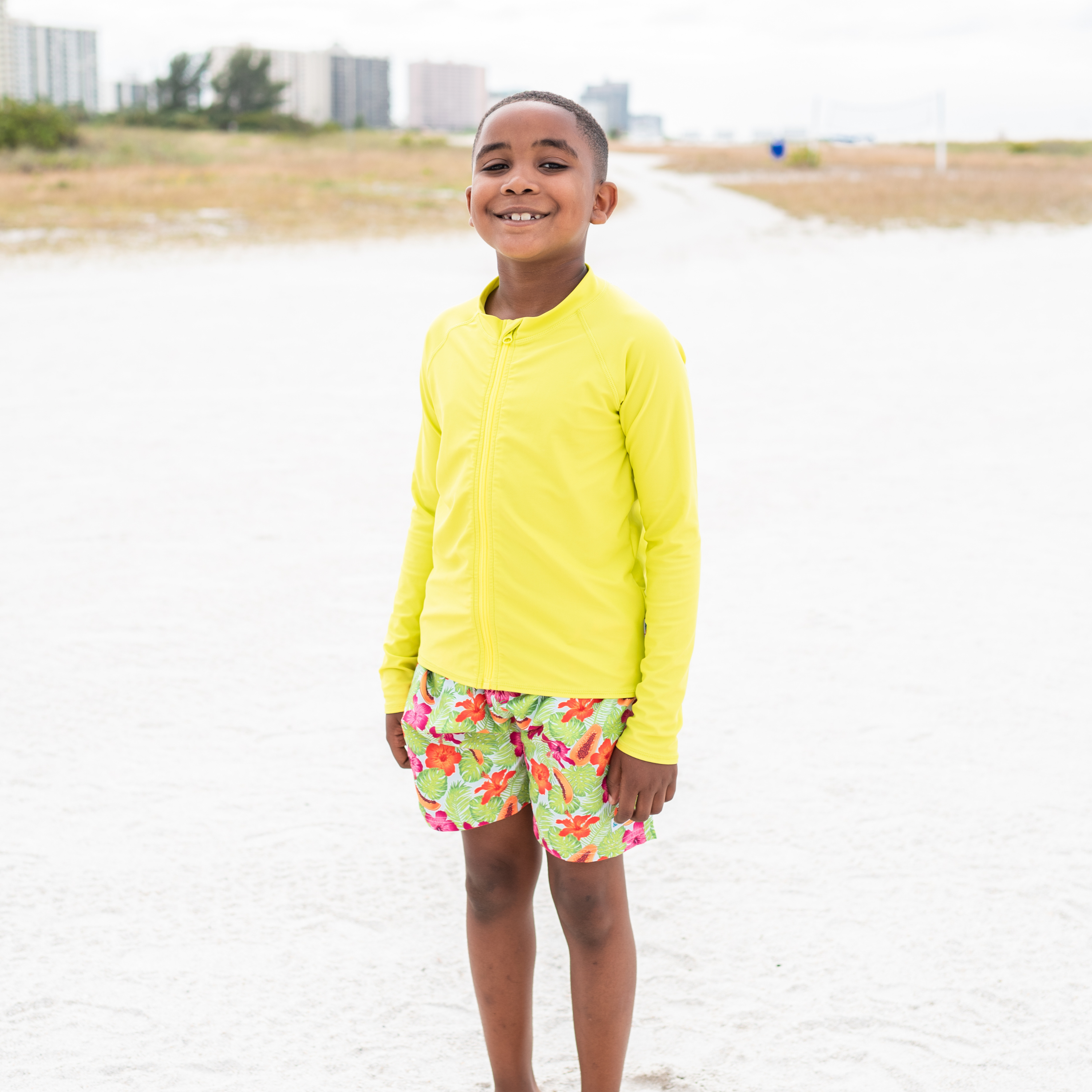 Kids UPF 50+ Long Sleeve Zipper Rash Guard Swim Shirt | "Sulphur Yellow"-SwimZip UPF 50+ Sun Protective Swimwear & UV Zipper Rash Guards-pos7