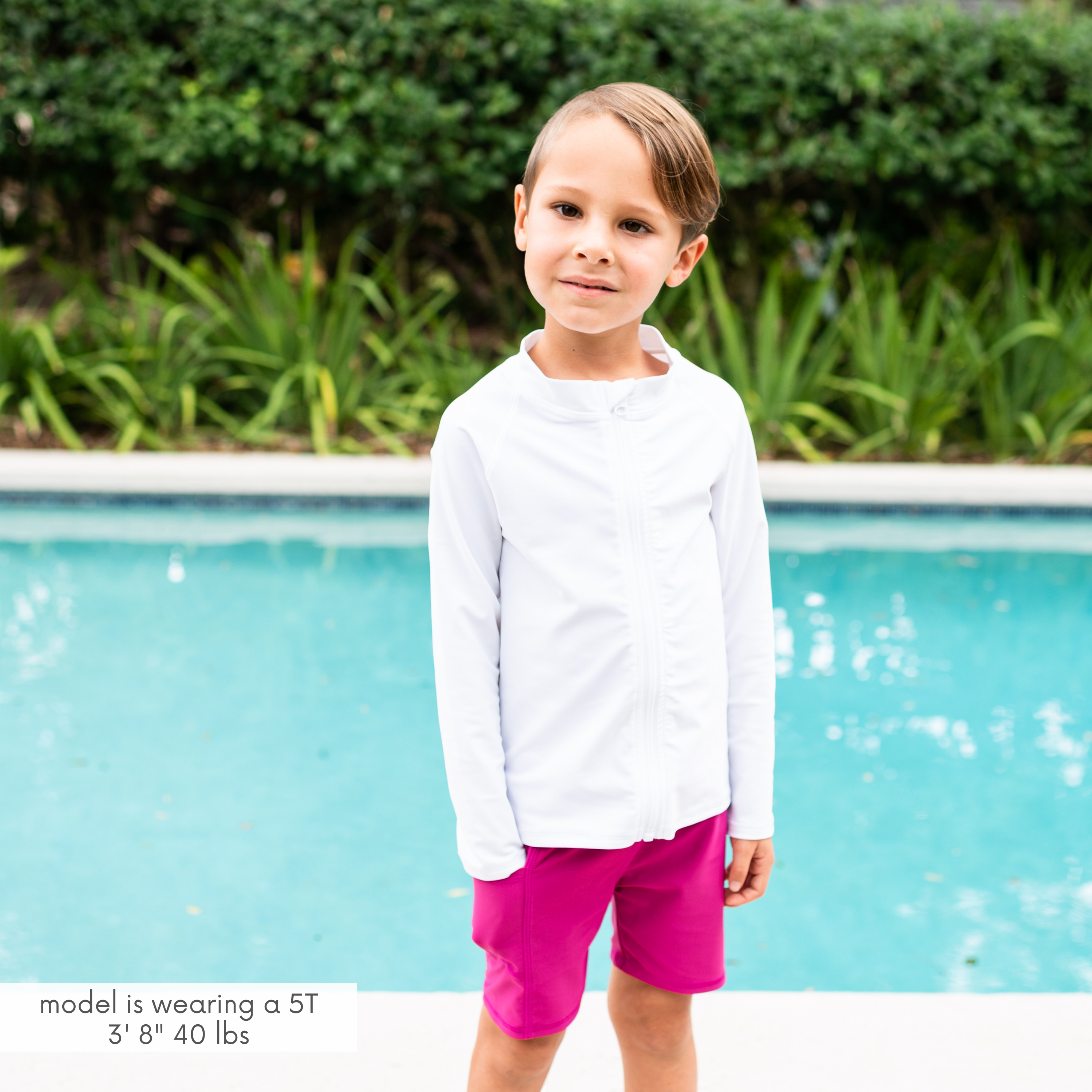 Kids UPF 50+ Long Sleeve Zipper Rash Guard Swim Shirt | "White"-SwimZip UPF 50+ Sun Protective Swimwear & UV Zipper Rash Guards-pos3