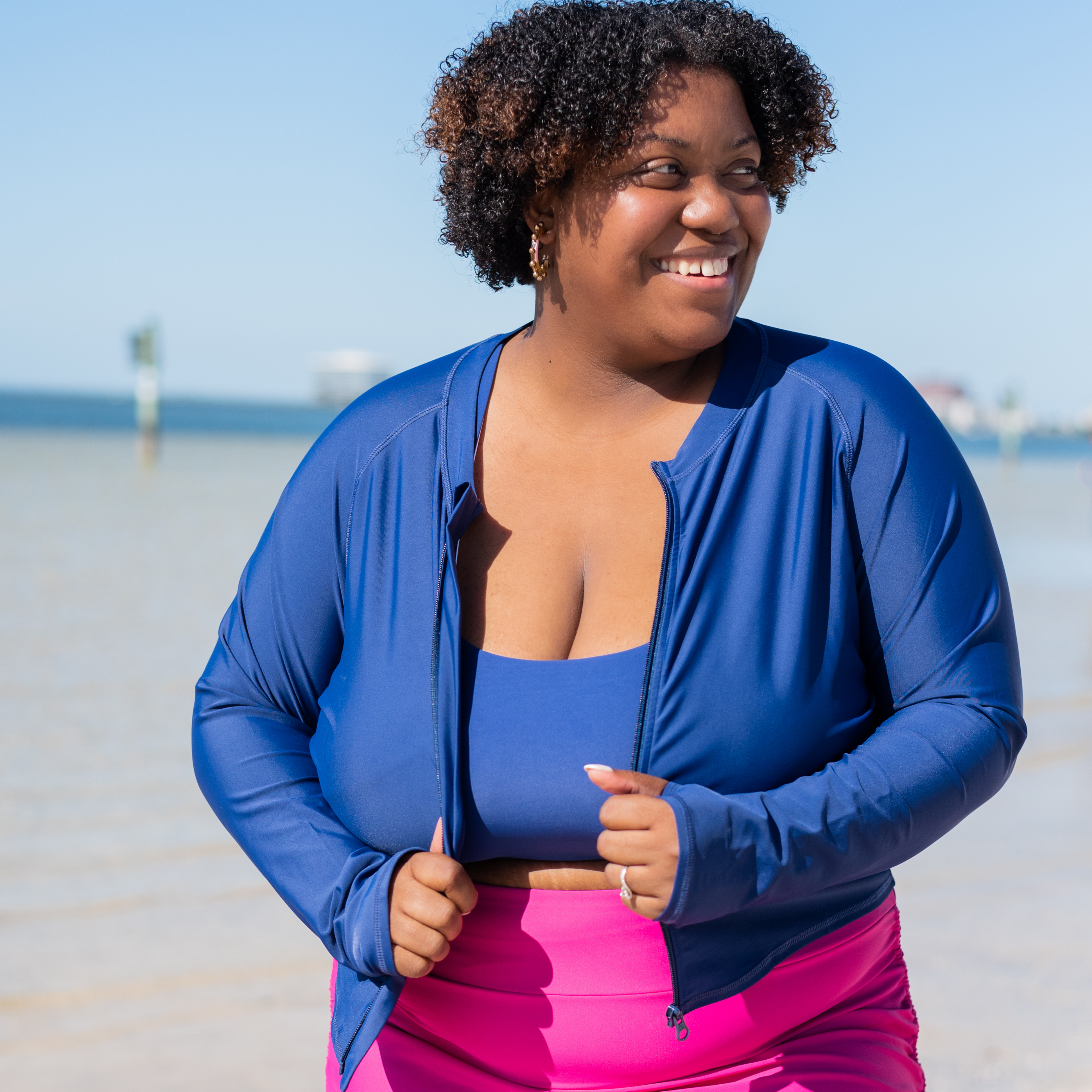 Women's Long Sleeve Crop Rash Guard | “Navy”-SwimZip UPF 50+ Sun Protective Swimwear & UV Zipper Rash Guards-pos4