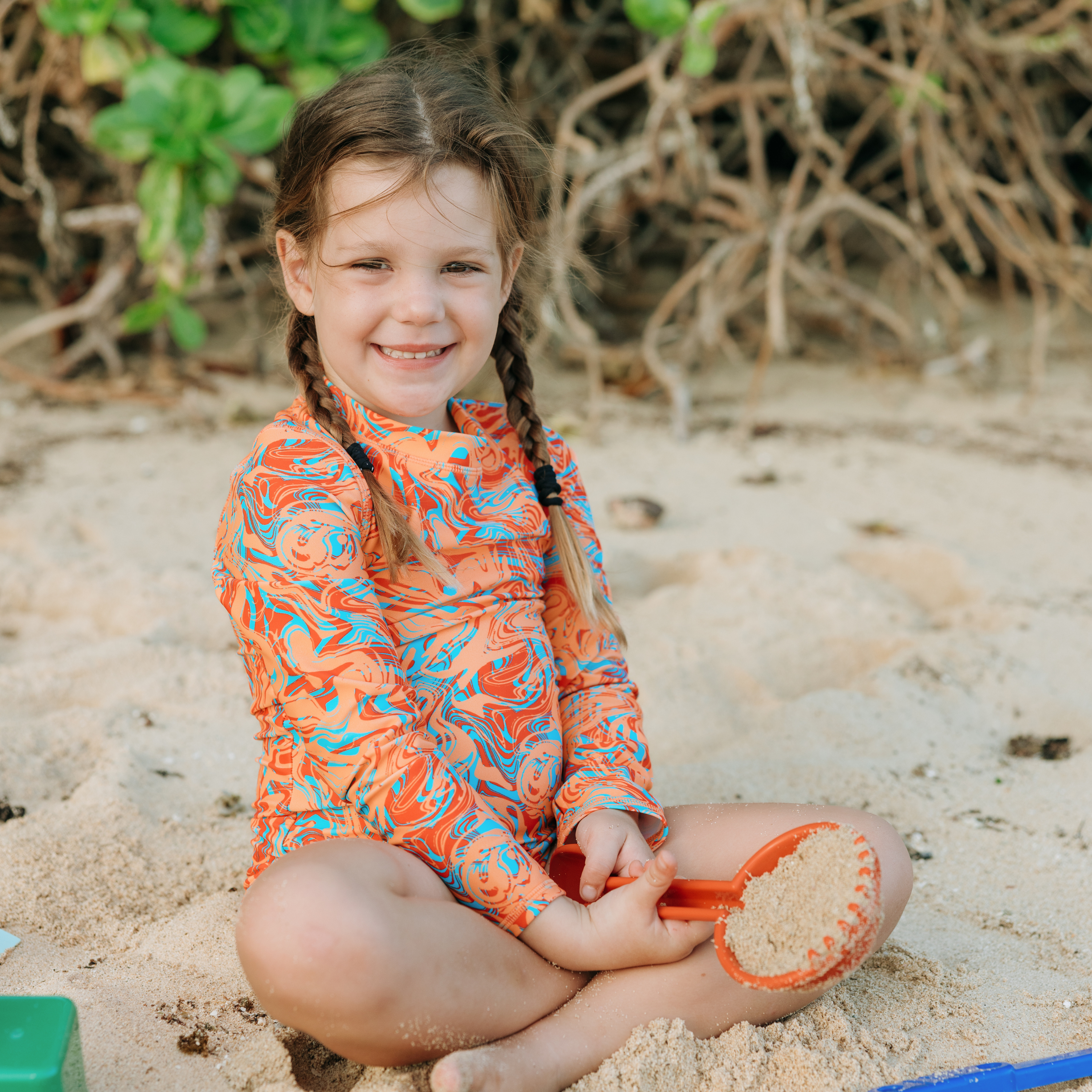 Girls Long Sleeve Surf Suit (One Piece Bodysuit) | "Swirl"-SwimZip UPF 50+ Sun Protective Swimwear & UV Zipper Rash Guards-pos3