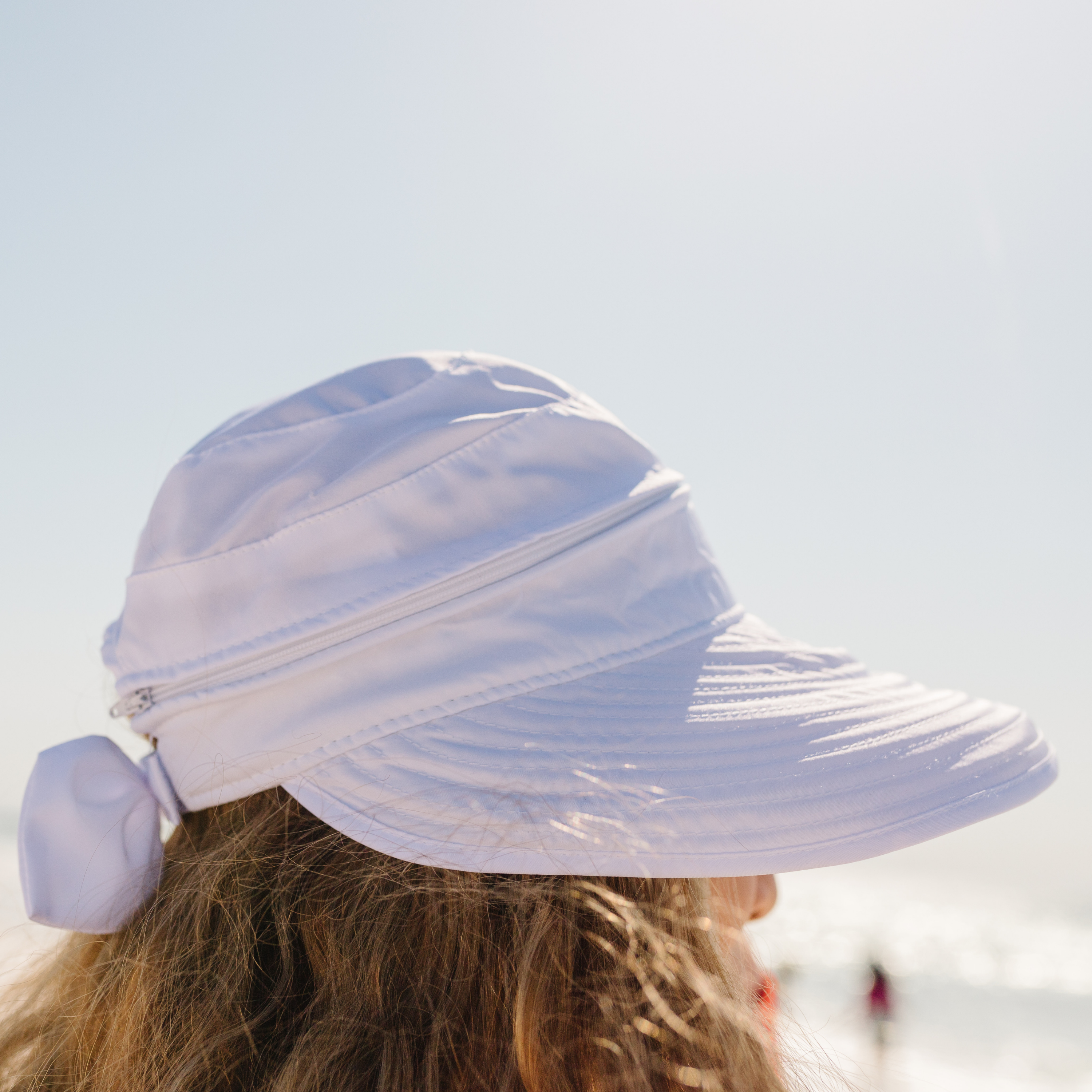 Women's Zip Off Adjustable Sun Visor + Sun Hat - White-SwimZip UPF 50+ Sun Protective Swimwear & UV Zipper Rash Guards-pos4