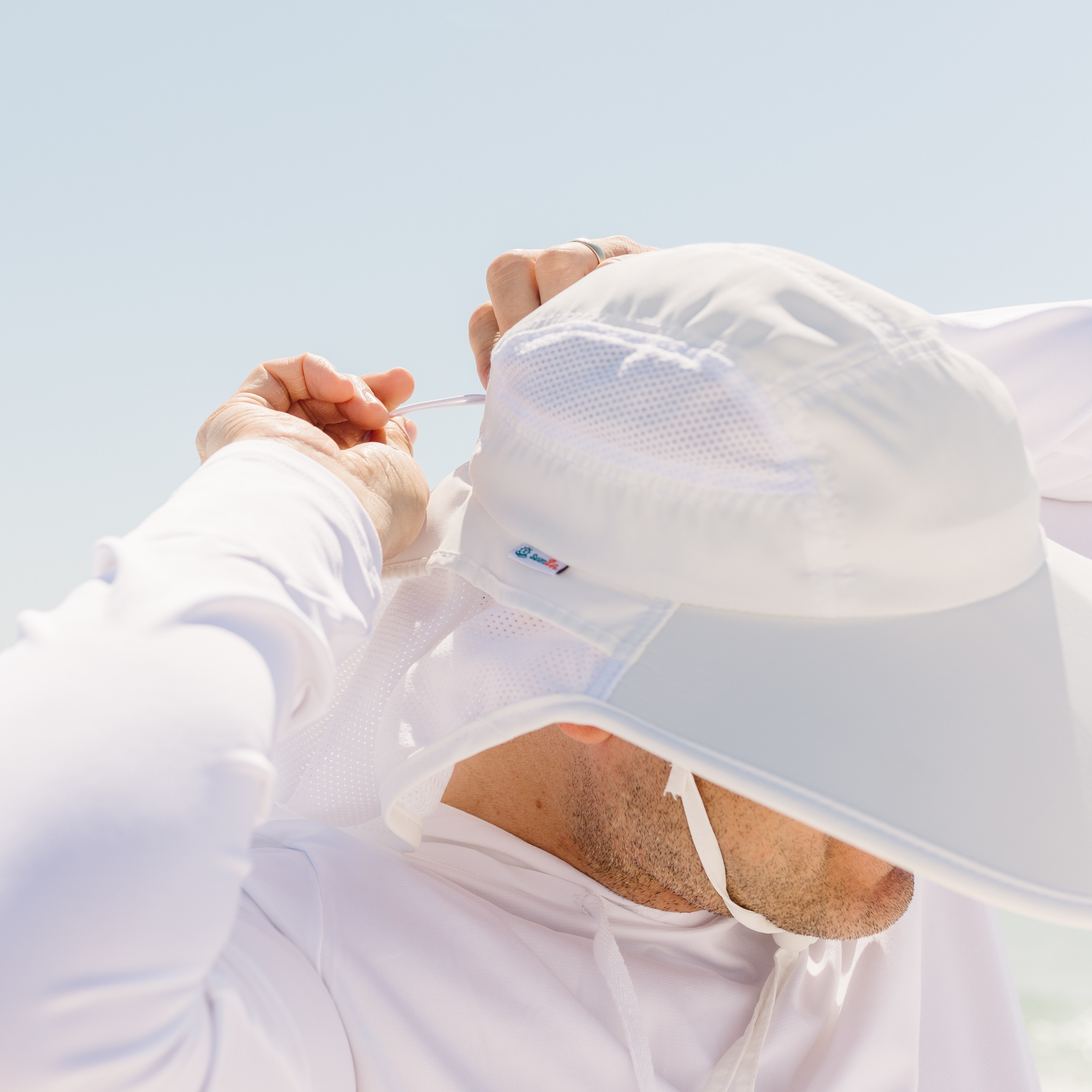 Adult Wide Brim + Flap Neck Sun Protective Adventure Hat | White-SwimZip UPF 50+ Sun Protective Swimwear & UV Zipper Rash Guards-pos3