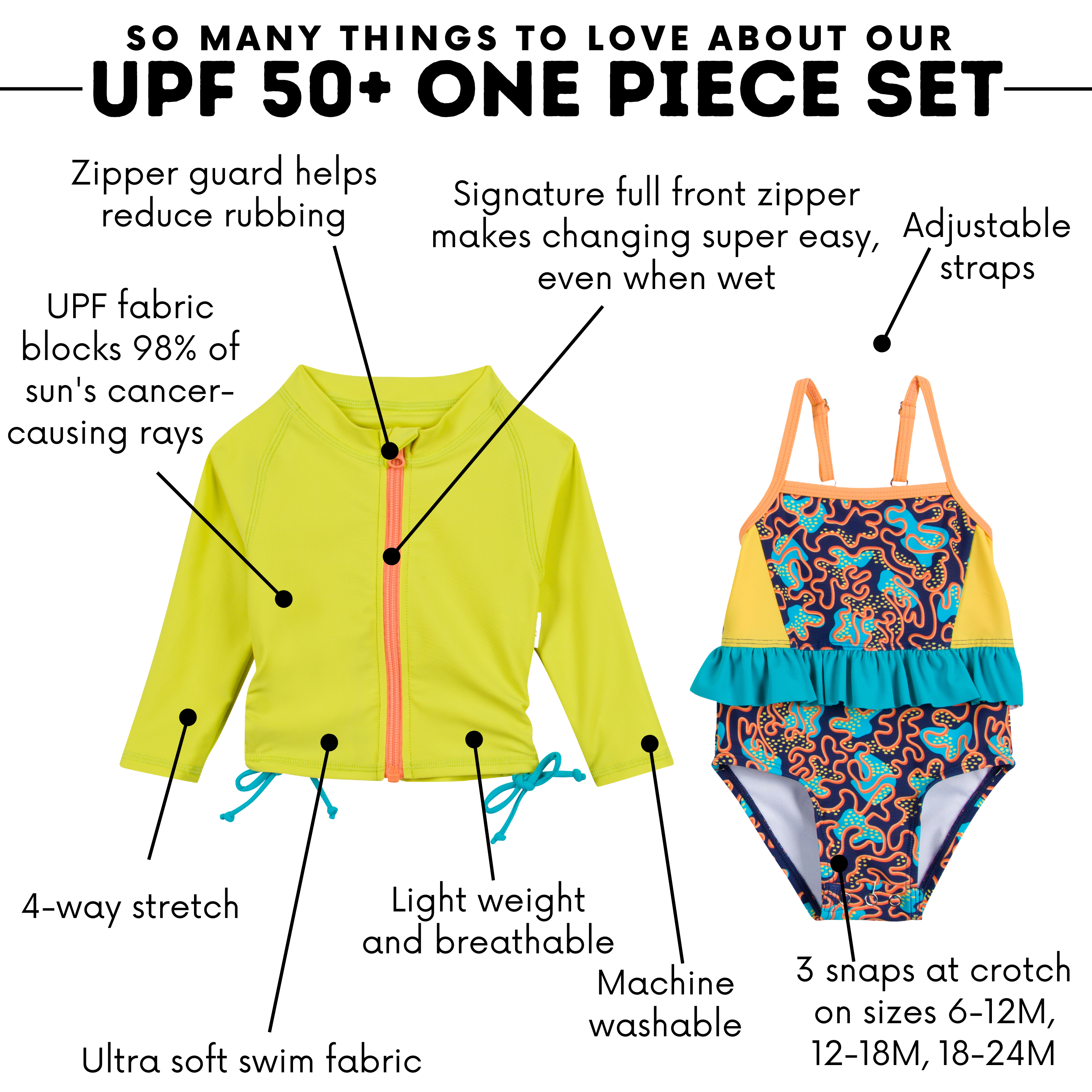 Girls One-Piece Swimsuit + Long Sleeve Rash Guard Set (2 Piece) | "Deep Dive"-SwimZip UPF 50+ Sun Protective Swimwear & UV Zipper Rash Guards-pos4
