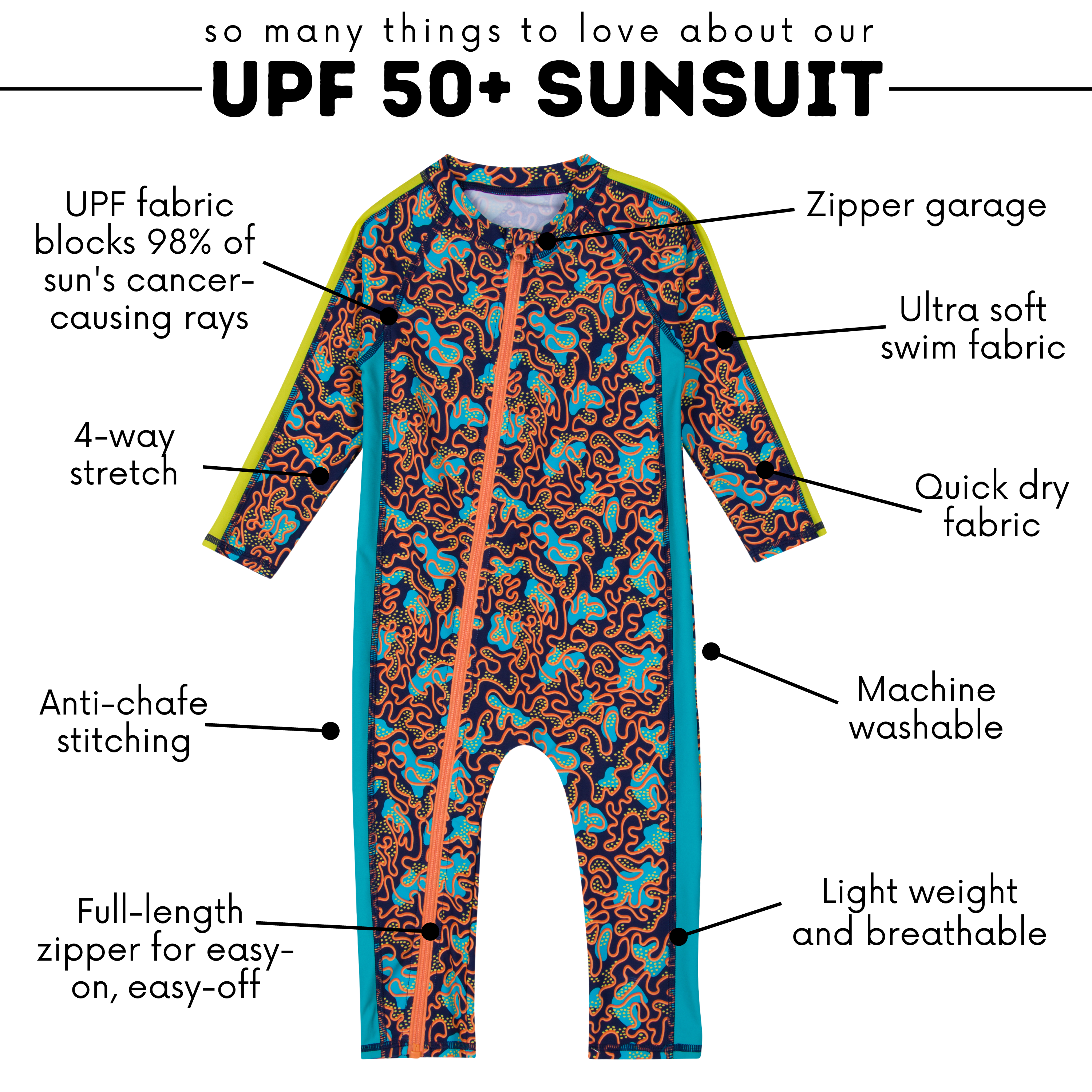 Sunsuit - Long Sleeve Romper Swimsuit | "Deep Dive"-SwimZip UPF 50+ Sun Protective Swimwear & UV Zipper Rash Guards-pos4