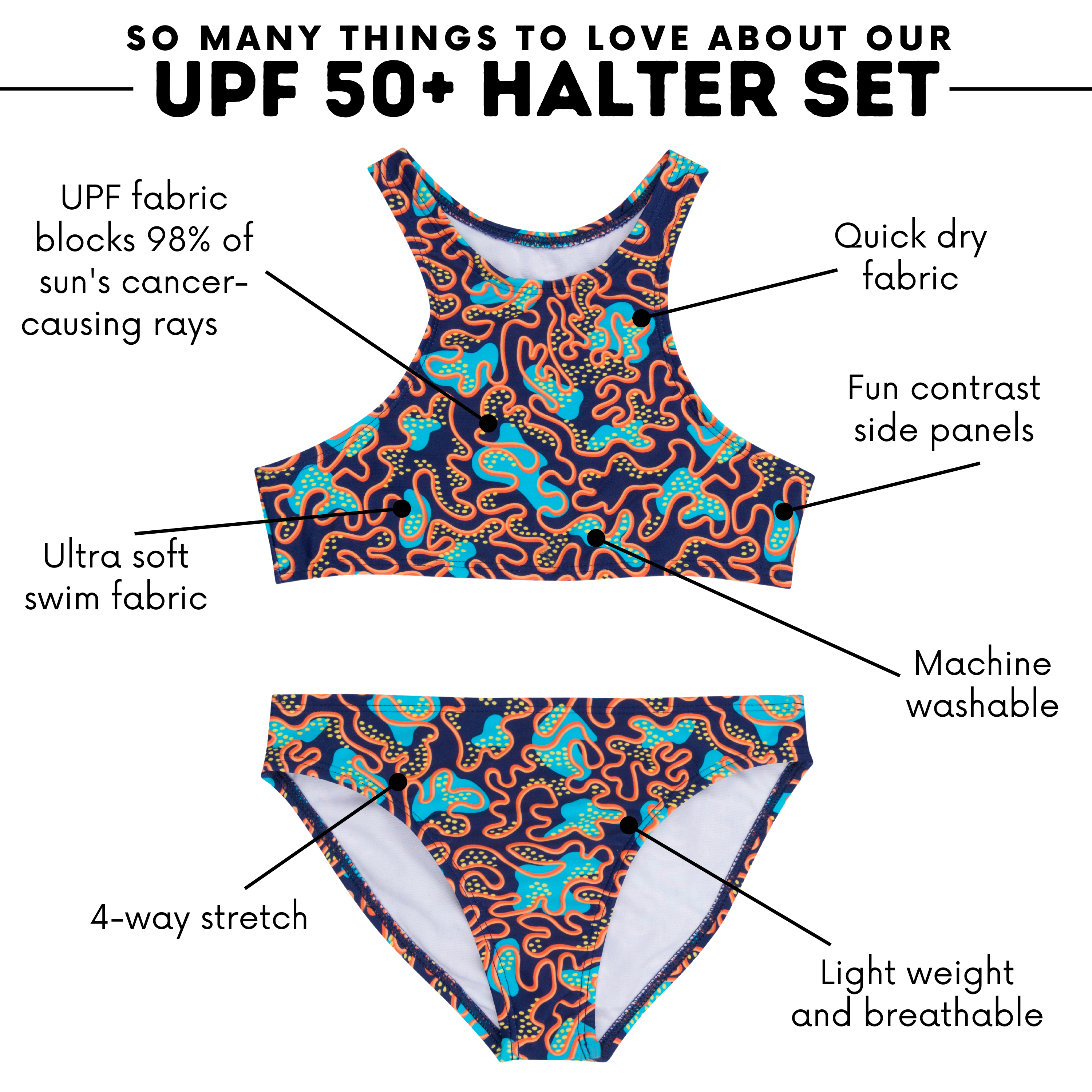 Girls Halter Top Bikini Set (2 Piece) | "Deep Dive"-SwimZip UPF 50+ Sun Protective Swimwear & UV Zipper Rash Guards-pos4