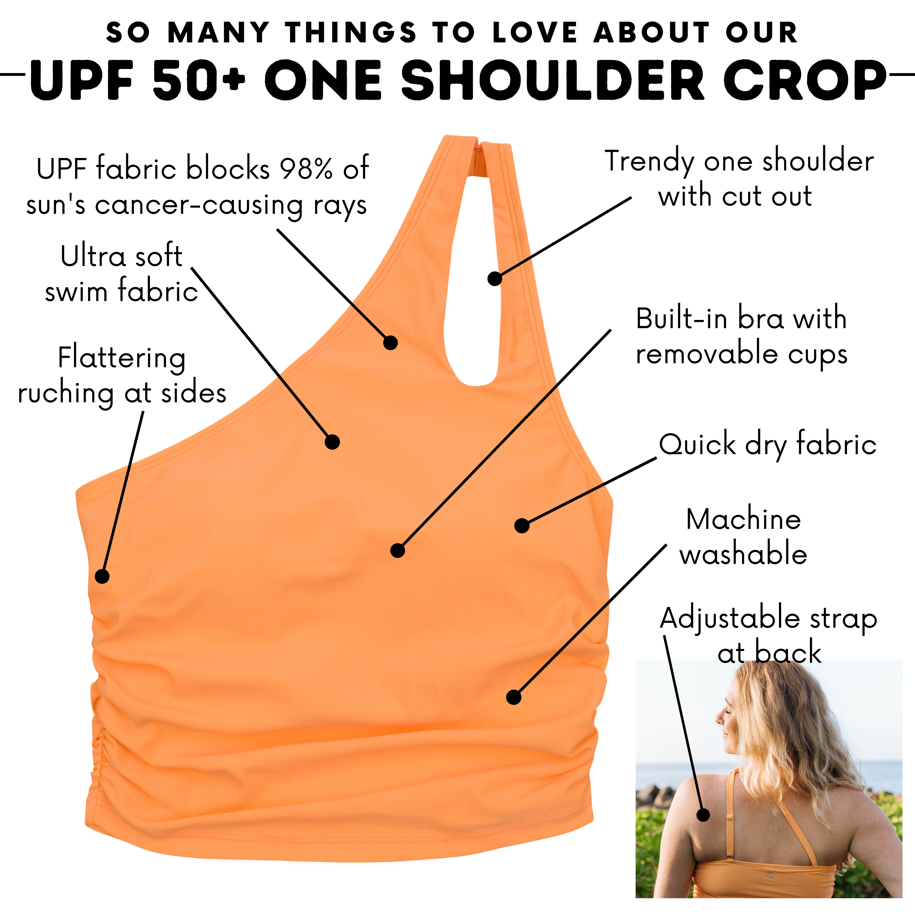 Women’s One Shoulder Crop Tankini Top | “Paradise Orange”-SwimZip UPF 50+ Sun Protective Swimwear & UV Zipper Rash Guards-pos4