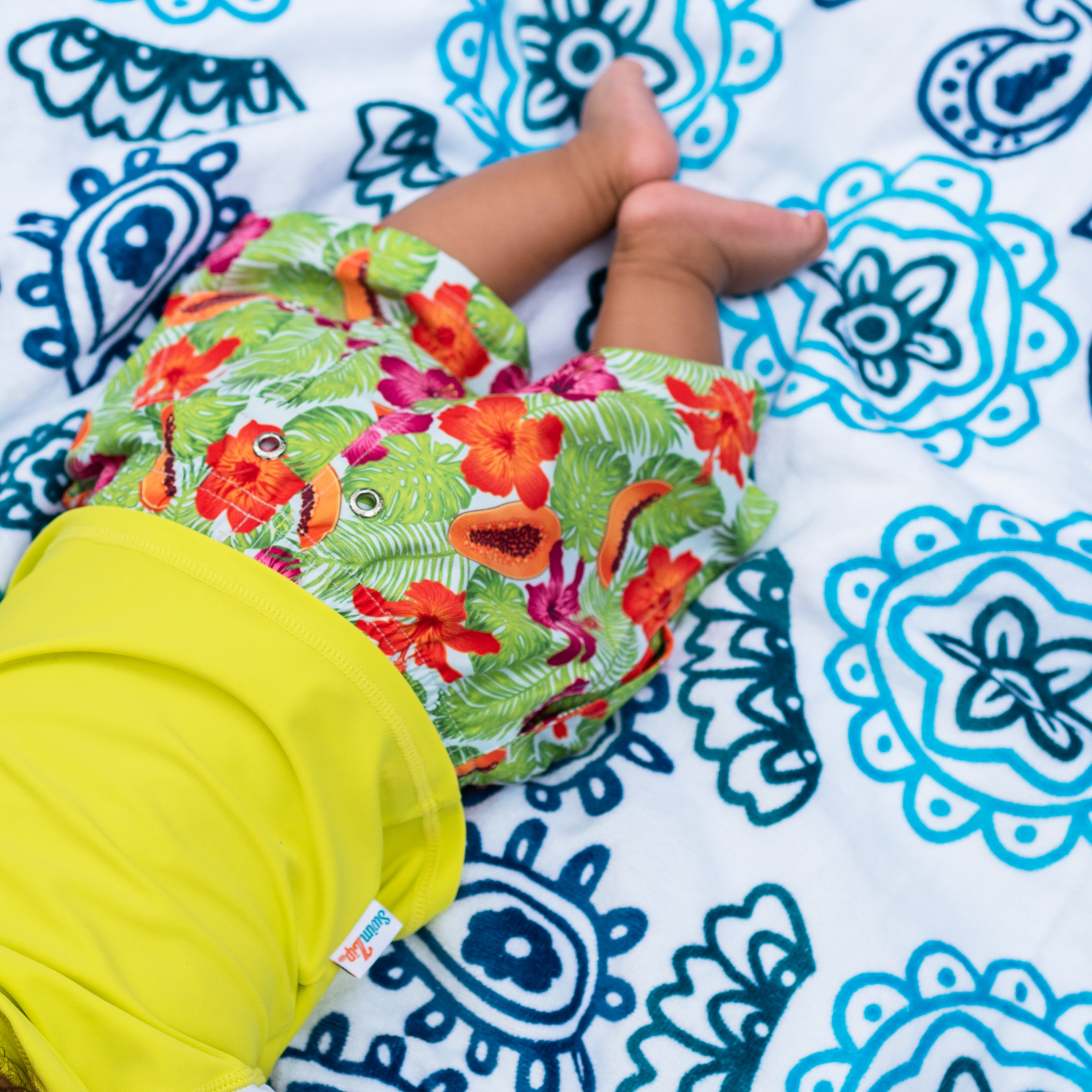 Boys Short Sleeve Zipper Rash Guard and Swim Trunk Set | "Hibiscus"-SwimZip UPF 50+ Sun Protective Swimwear & UV Zipper Rash Guards-pos5