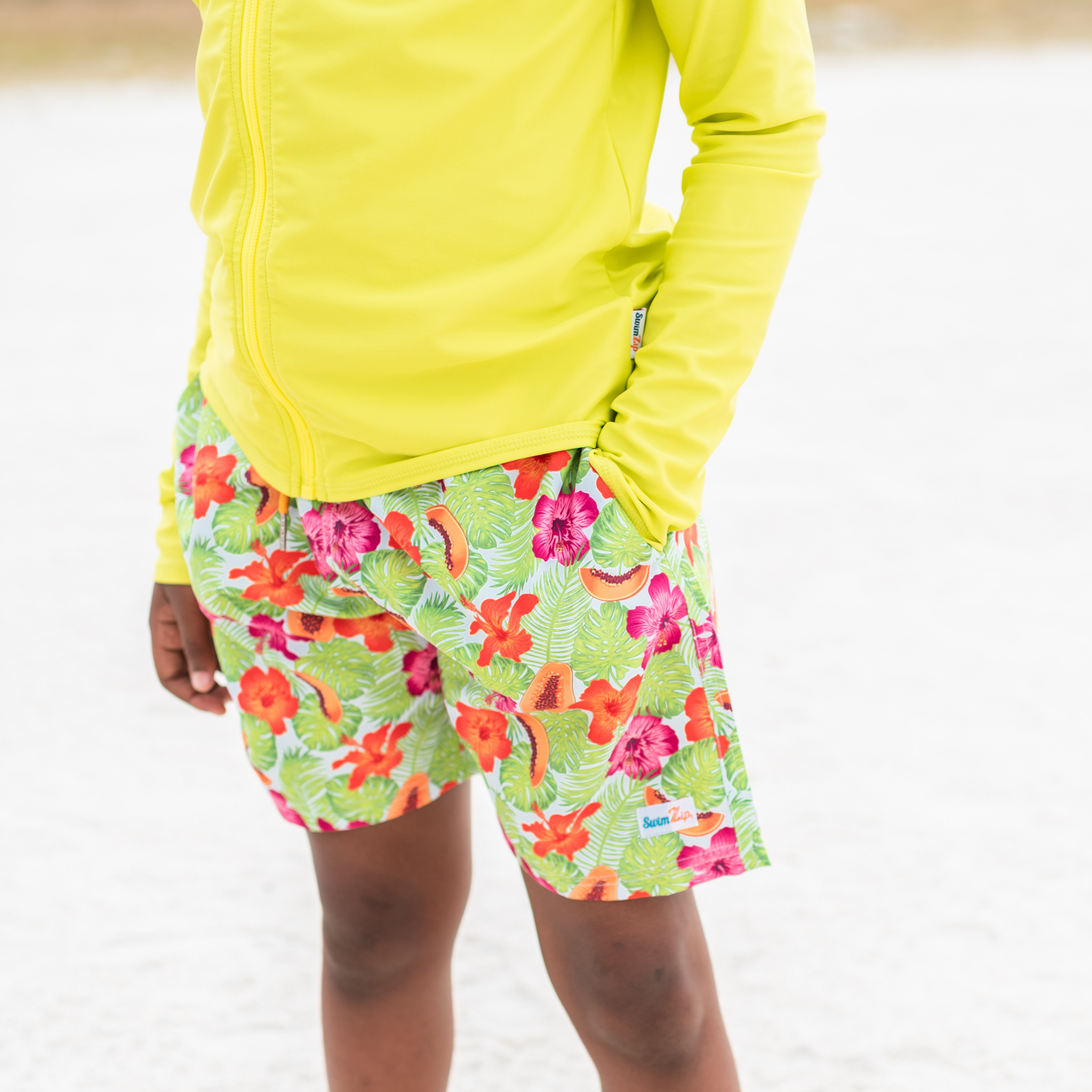 Boys Swim Trunks Boxer Brief Liner (sizes 6-14) | "Hibiscus"-SwimZip UPF 50+ Sun Protective Swimwear & UV Zipper Rash Guards-pos5
