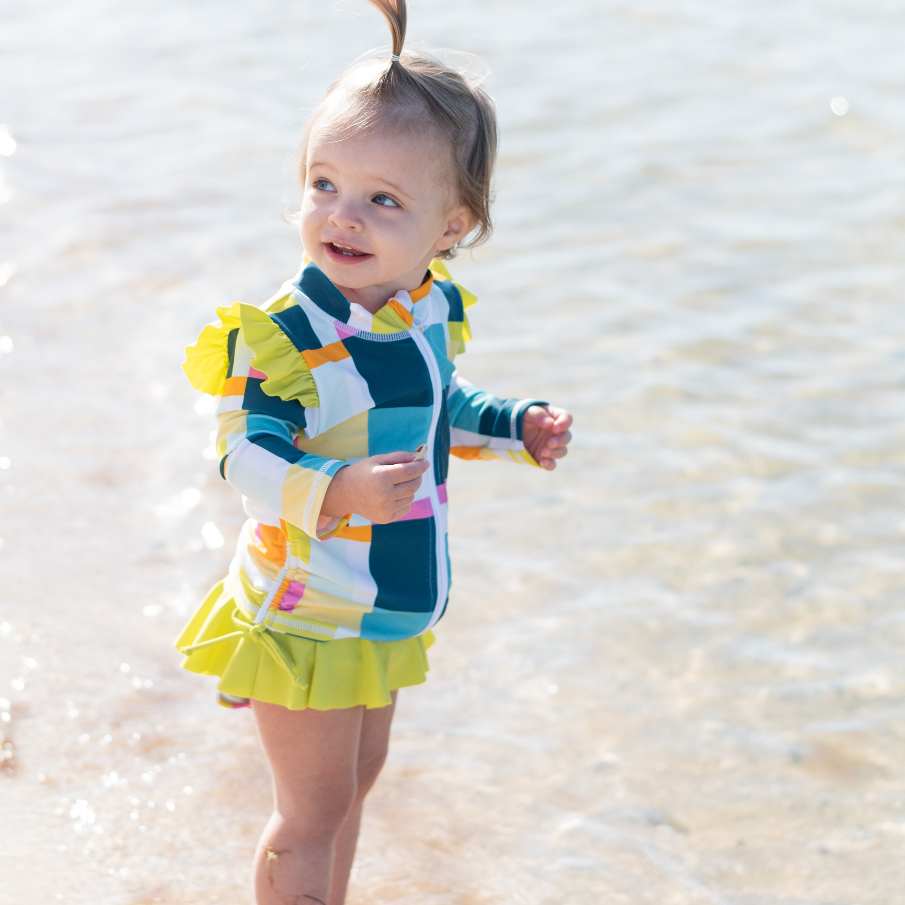 Girls Long Sleeve Rash Guard Ruffle Bottom Swimsuit Set (2 Piece) | "Check It Out"-SwimZip UPF 50+ Sun Protective Swimwear & UV Zipper Rash Guards-pos4