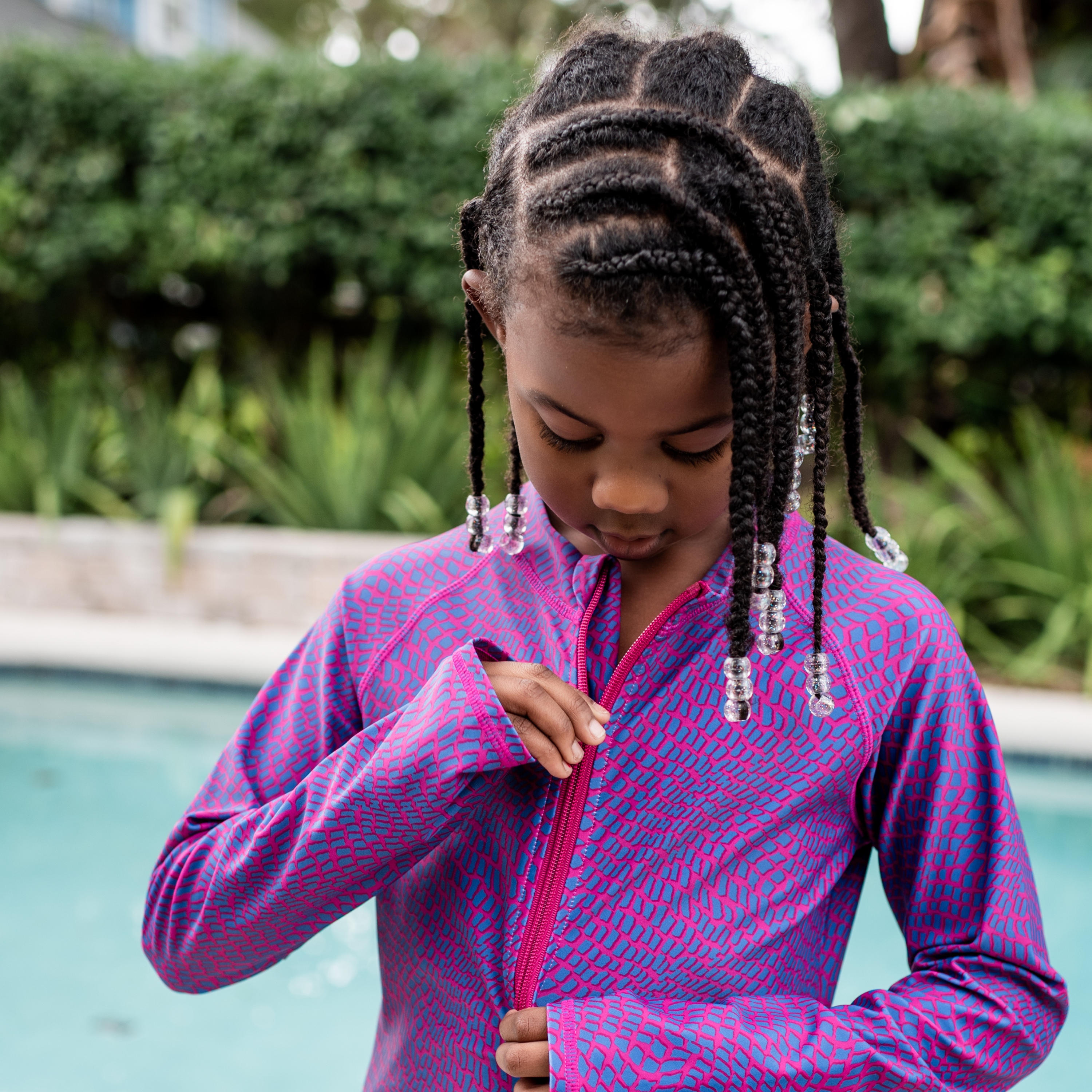 Girls Long Sleeve Swim Dress Cover Up | "In Disguise"-SwimZip UPF 50+ Sun Protective Swimwear & UV Zipper Rash Guards-pos4