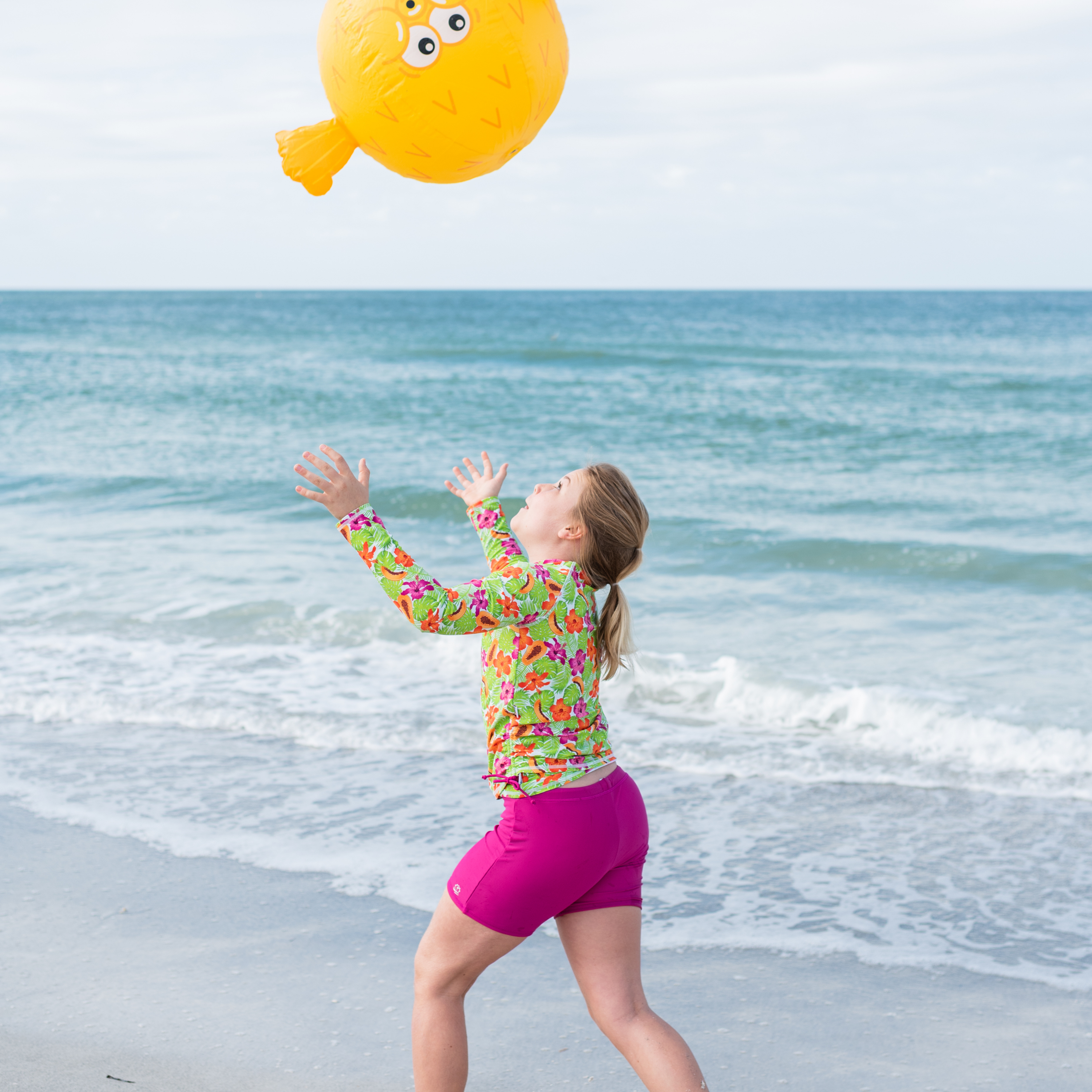 Girls Long Sleeve Rash Guard + Tankini Shorts Set (3 Piece) | "Hibiscus"-SwimZip UPF 50+ Sun Protective Swimwear & UV Zipper Rash Guards-pos4