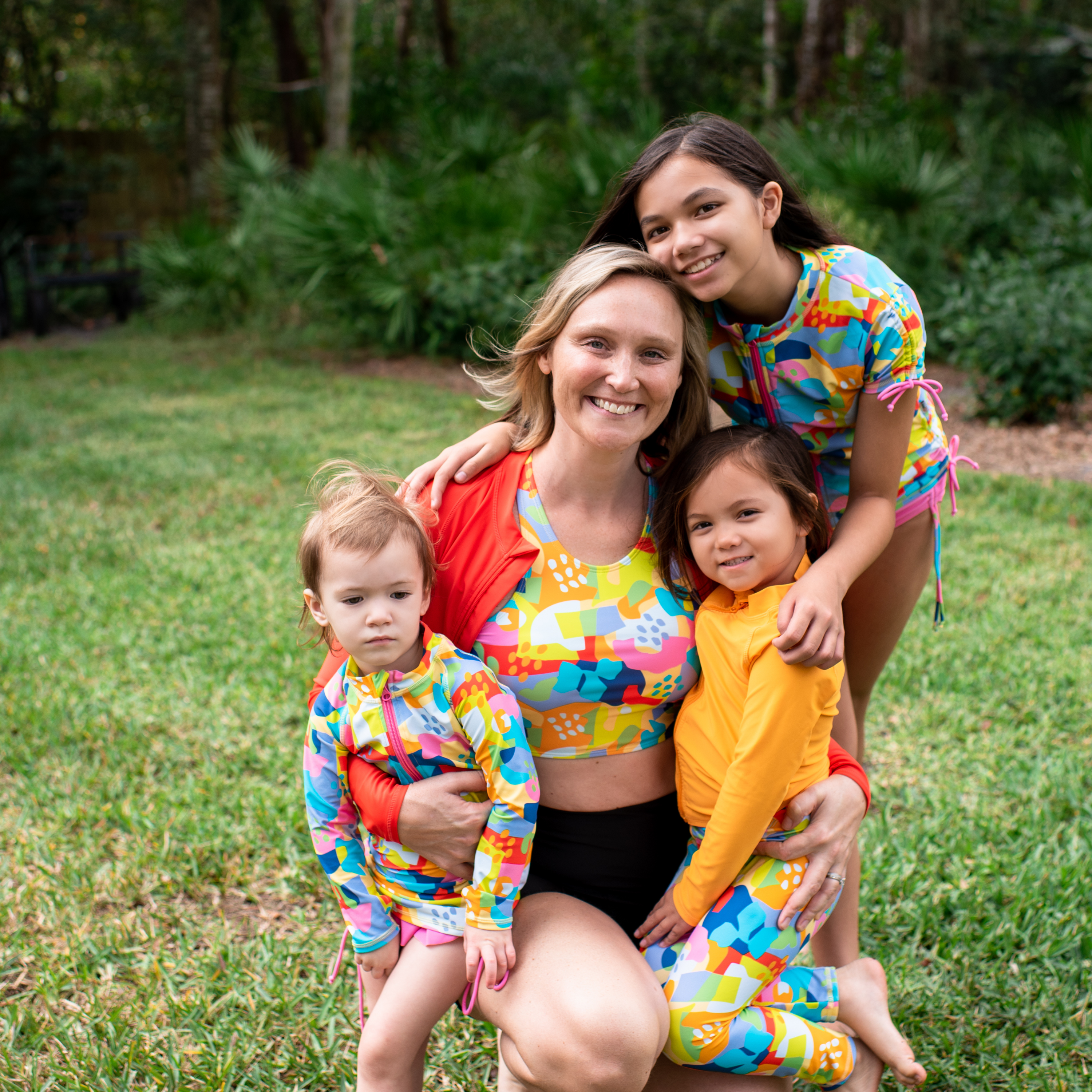 Girls Short Sleeve Rash Guard + Tankini Bikini Set (3 Piece) | "Joyful”-SwimZip UPF 50+ Sun Protective Swimwear & UV Zipper Rash Guards-pos4