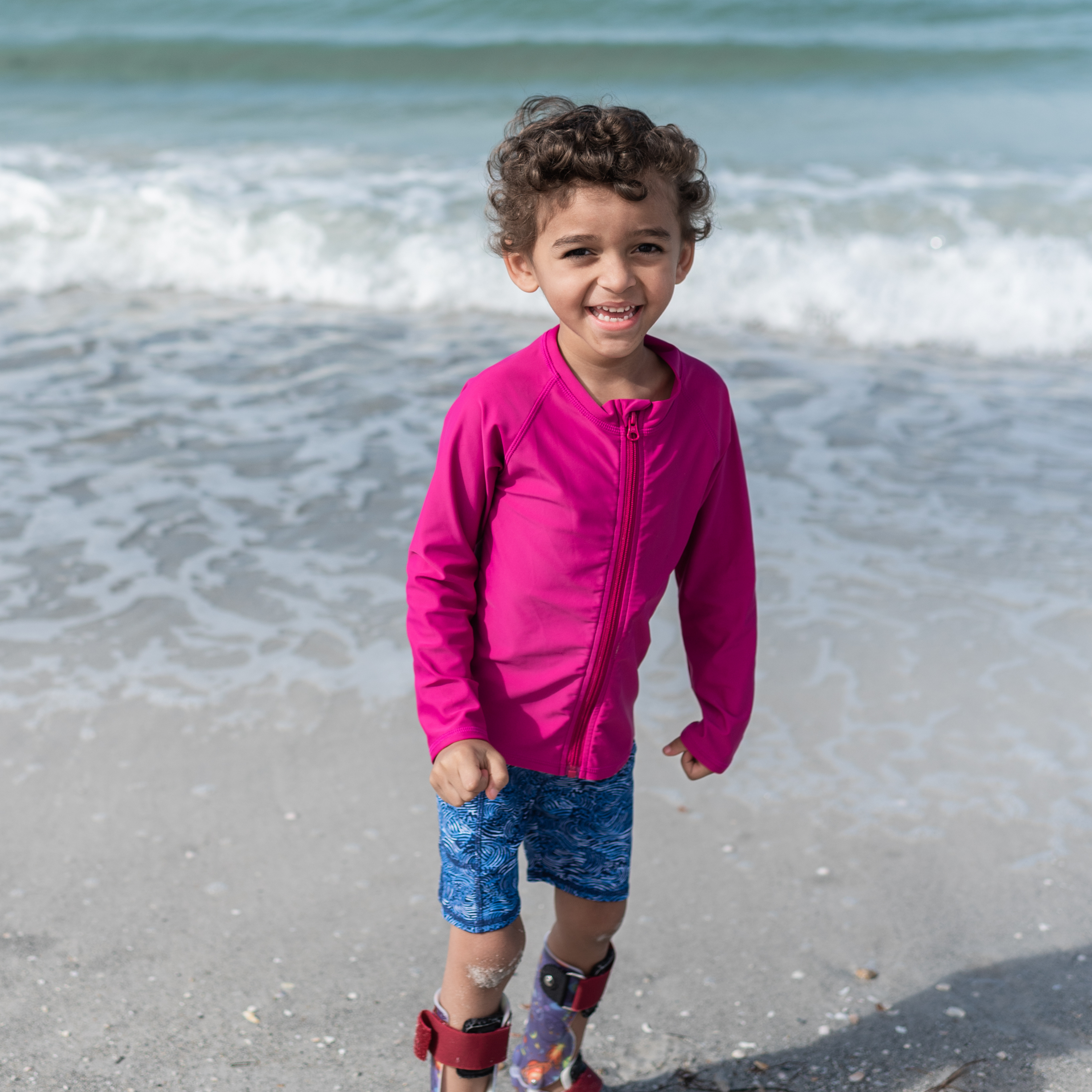 Kids UPF 50+ Long Sleeve Zipper Rash Guard Swim Shirt | "Fuchsia”-SwimZip UPF 50+ Sun Protective Swimwear & UV Zipper Rash Guards-pos4